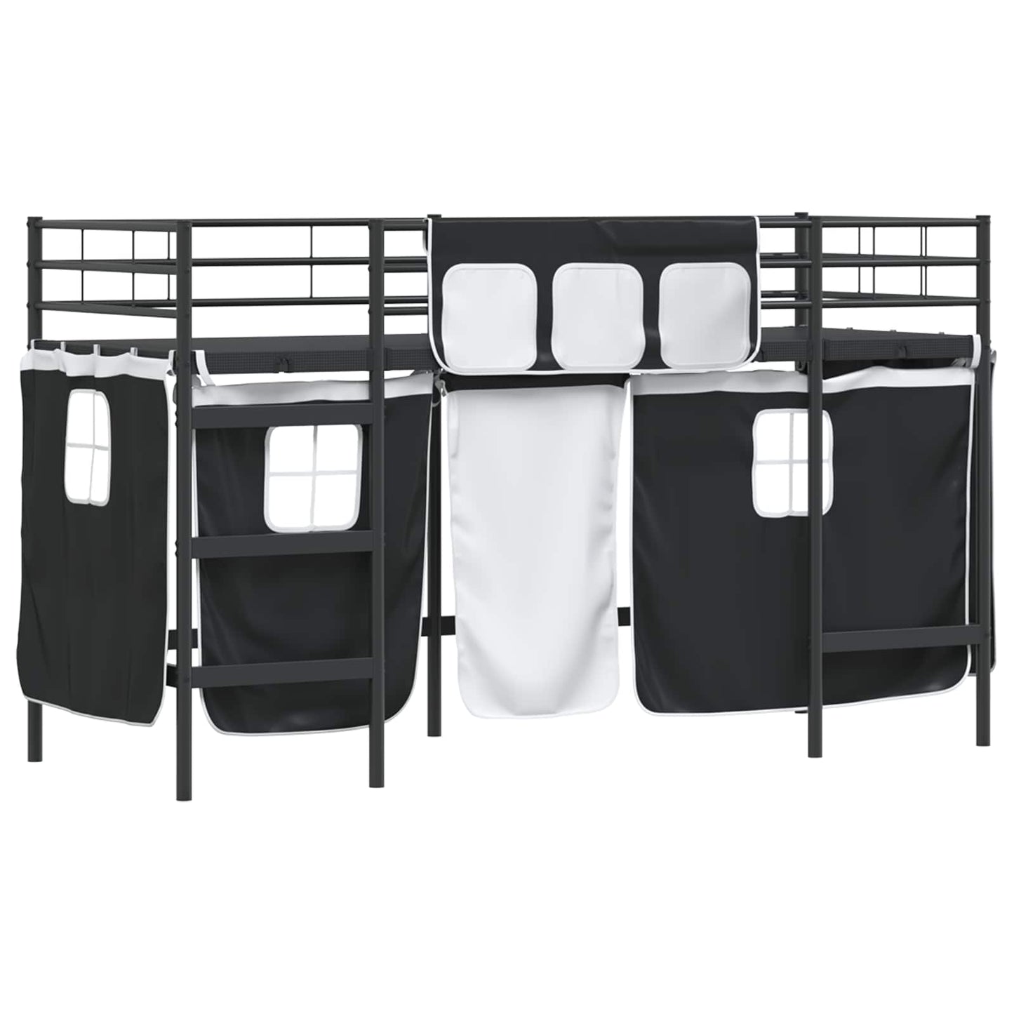 Kiddos Loft Senge Ramme med Gardiner Svart 100 x 190 cm