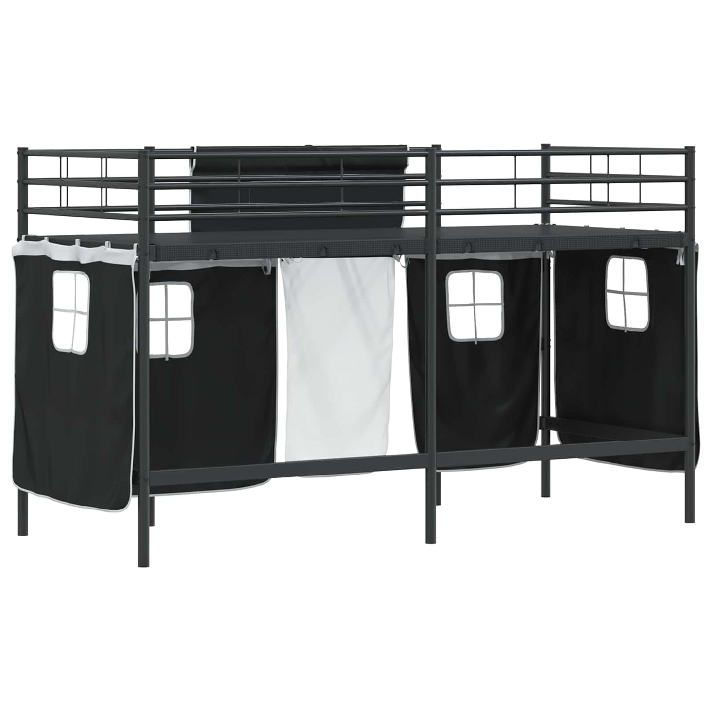 Kiddos Loft Senge Ramme med Gardiner Svart 100 x 190 cm
