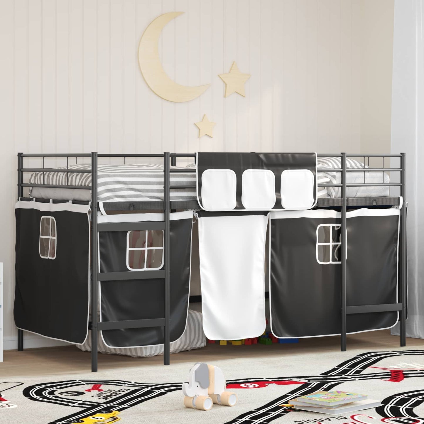 Kiddos Loft Senge Ramme med Gardiner Svart 100 x 200 cm