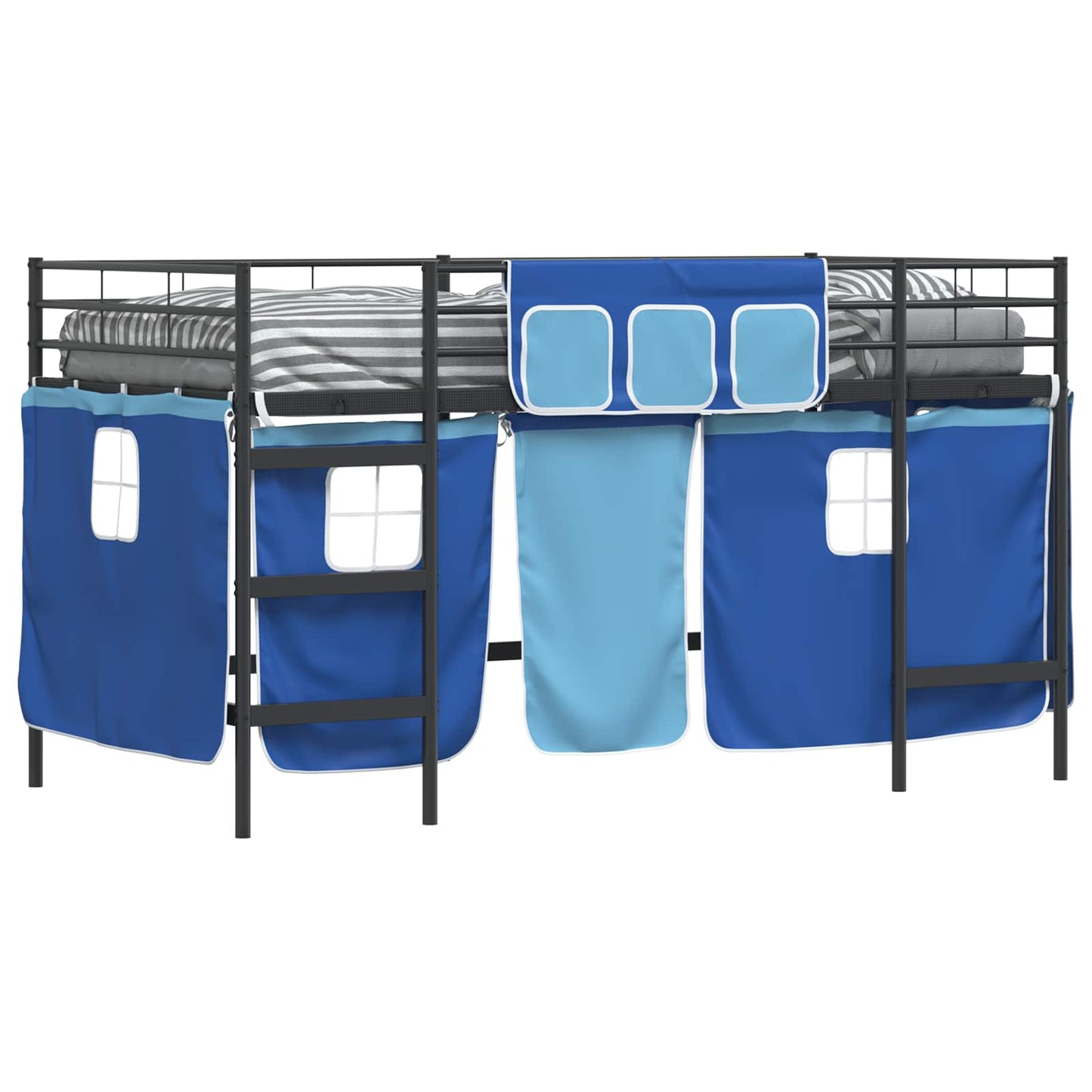Kiddos Loft Senge Ramme med Gardiner Svart og Blå 107 x 203 cm