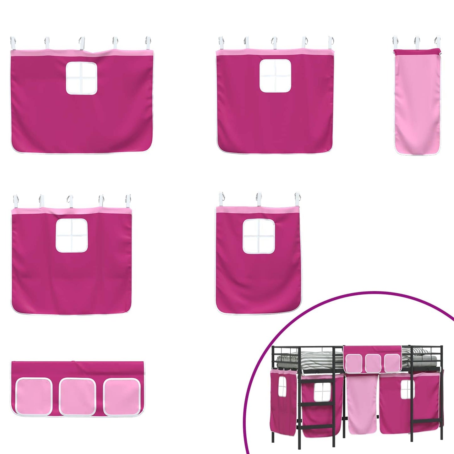 Kiddos Loft Senge Ramme med Gardiner Svart og Rosa 75 x 190 cm