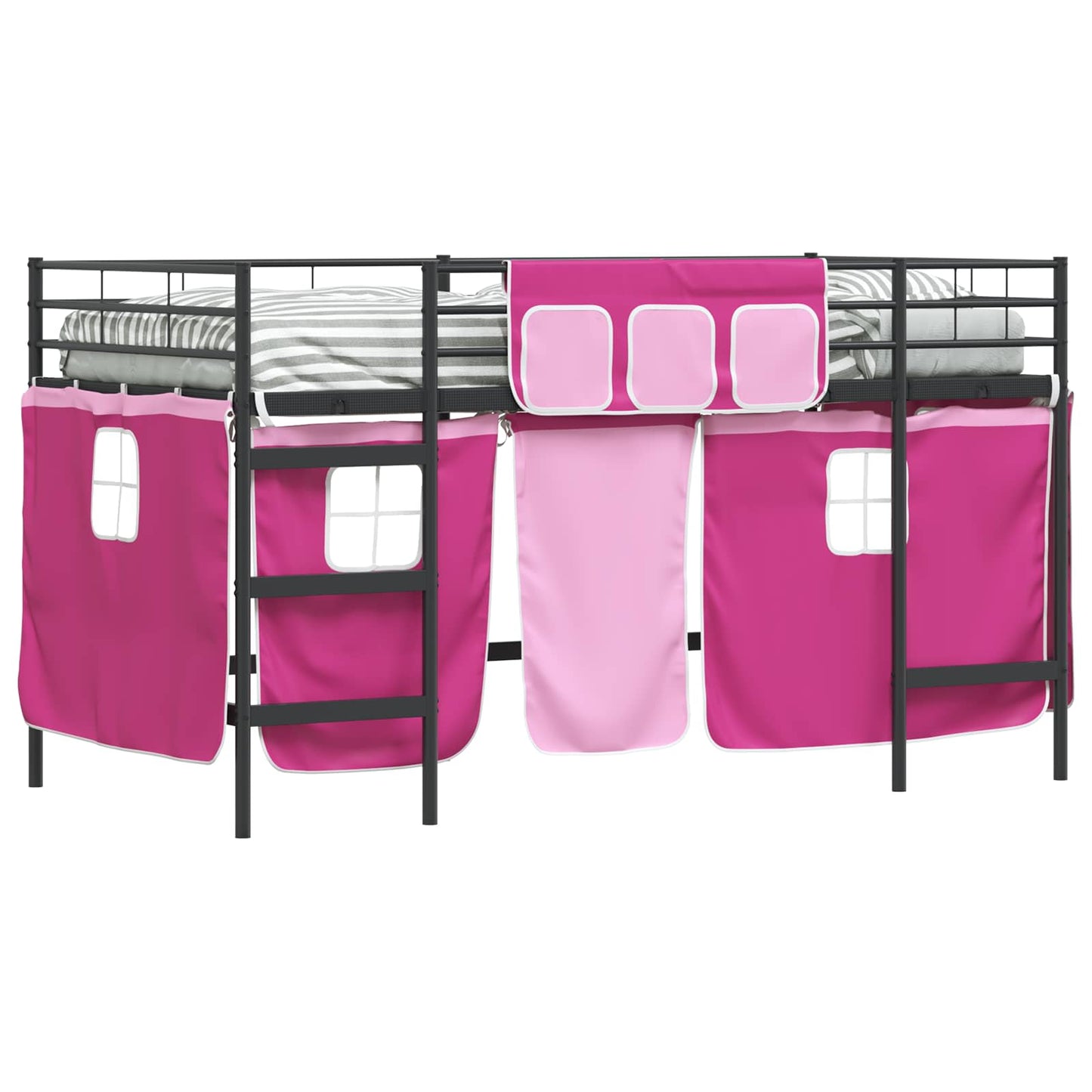 Køyeseng for barn med gardiner Svart og Rosa 107 x 203 cm
