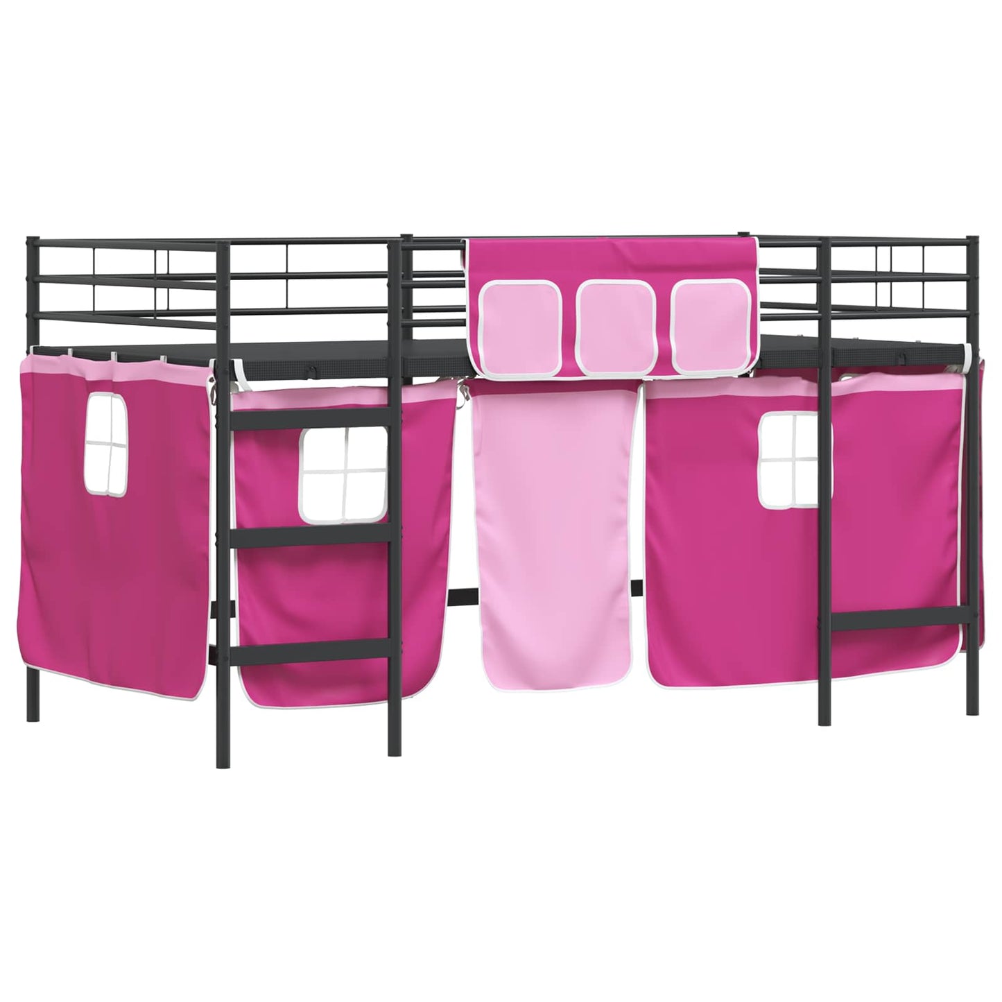 Køyeseng for barn med gardiner Svart og Rosa 107 x 203 cm