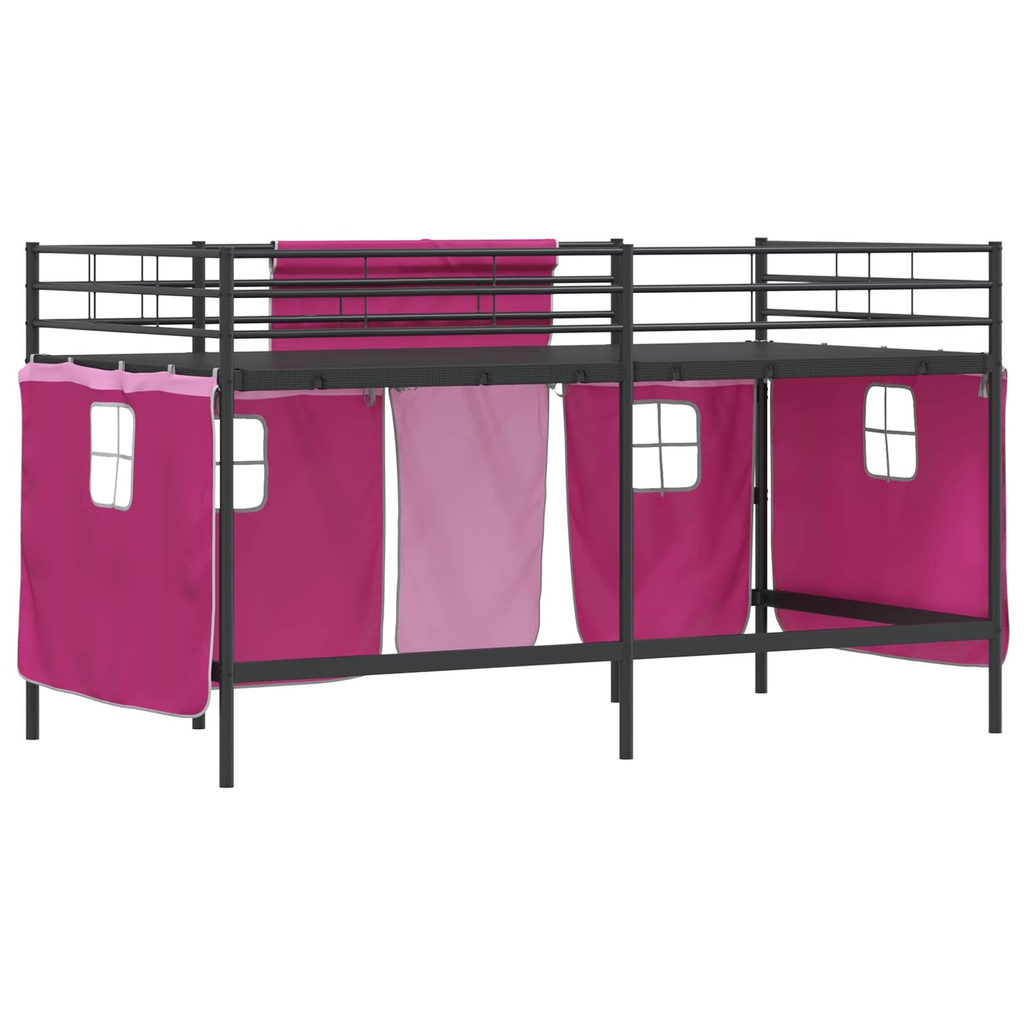Køyeseng for barn med gardiner Svart og Rosa 107 x 203 cm