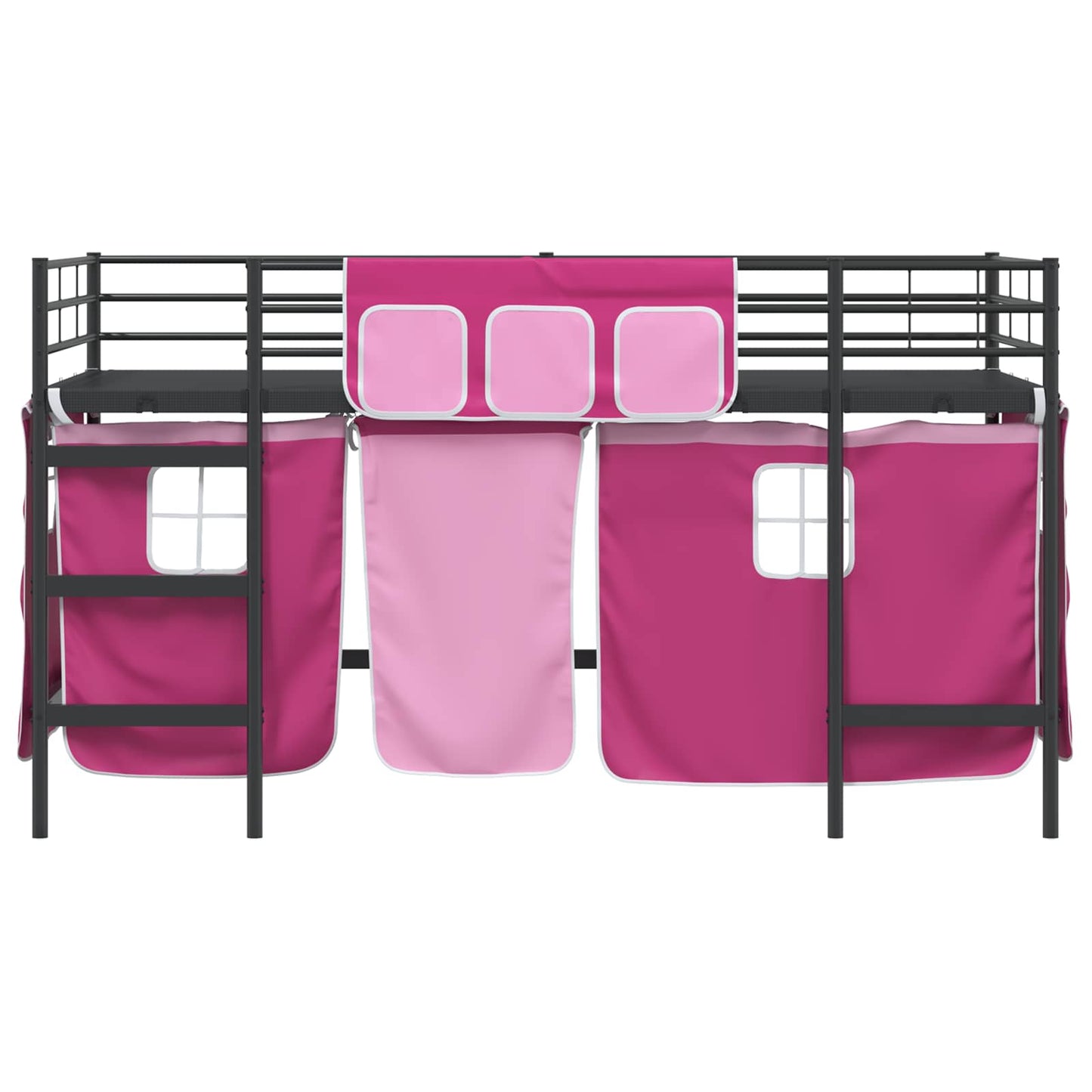 Køyeseng for barn med gardiner Svart og Rosa 107 x 203 cm