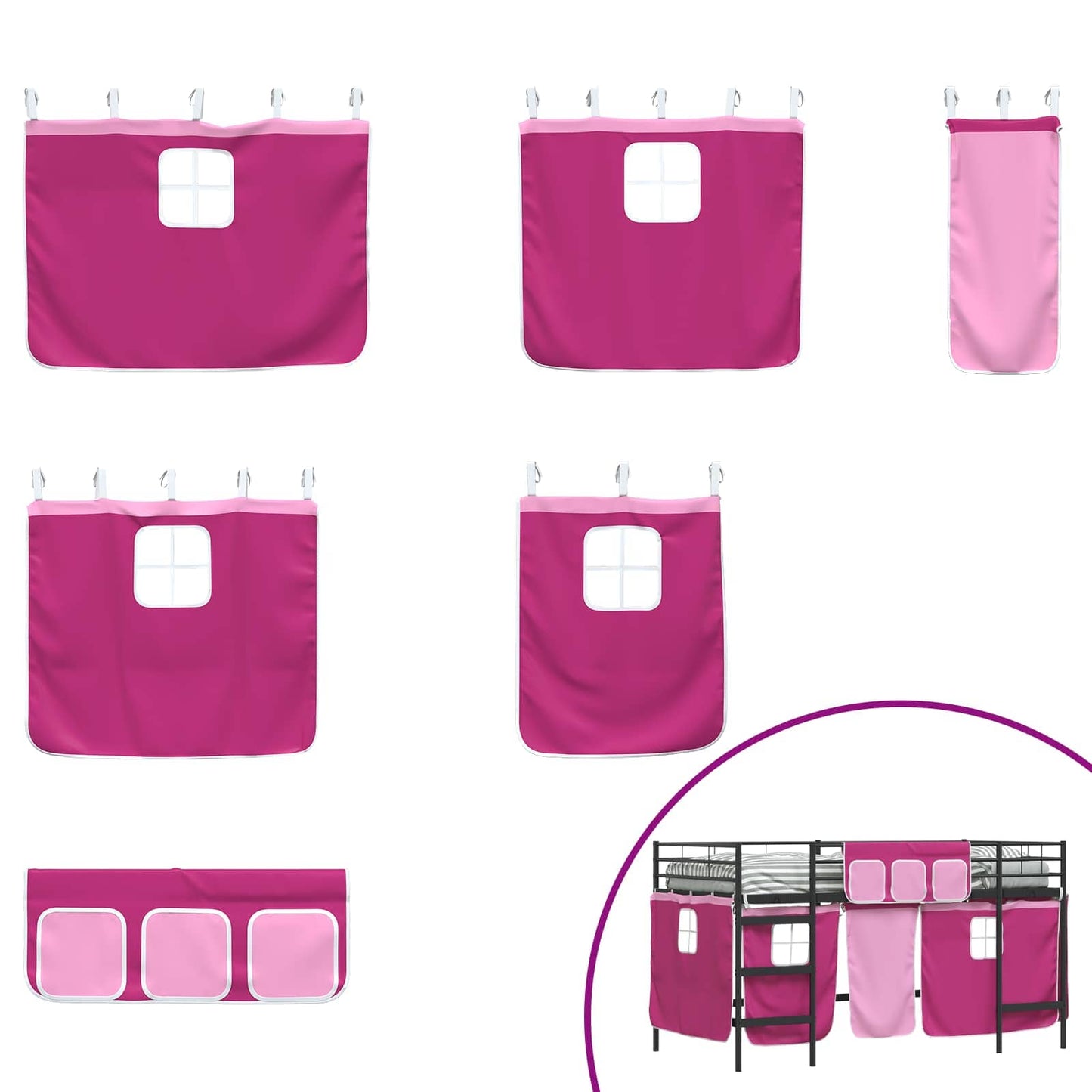 Køyeseng for barn med gardiner Svart og Rosa 107 x 203 cm
