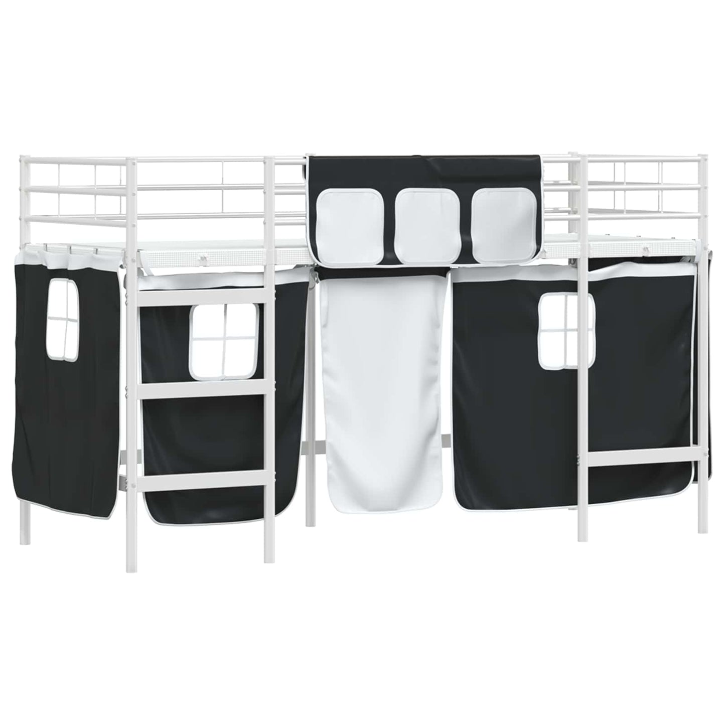 Kiddos Loft Senge Ramme med Gardiner Hvit og svart 90 x 190 cm