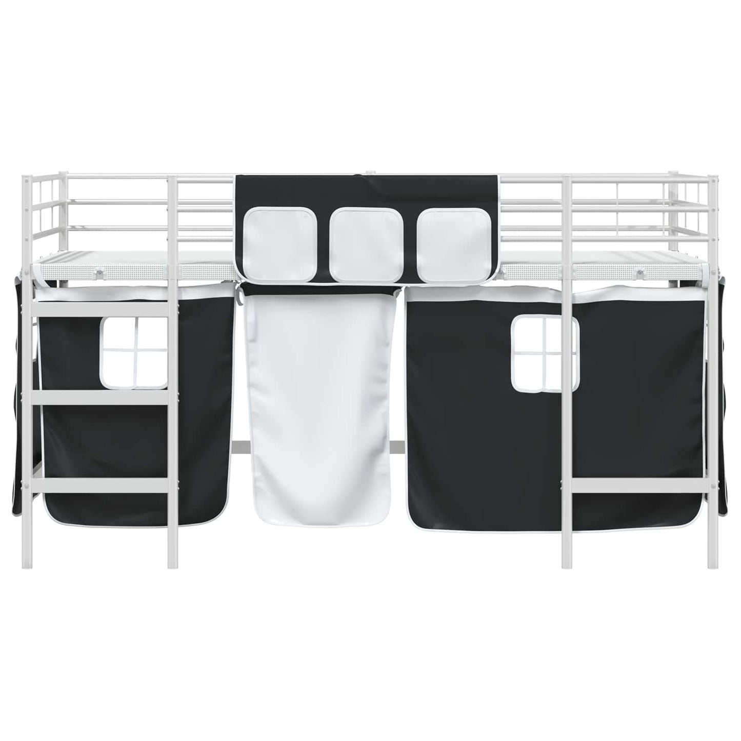 Kiddos Loft Senge Ramme med Gardiner Hvit og svart 100 x 200 cm