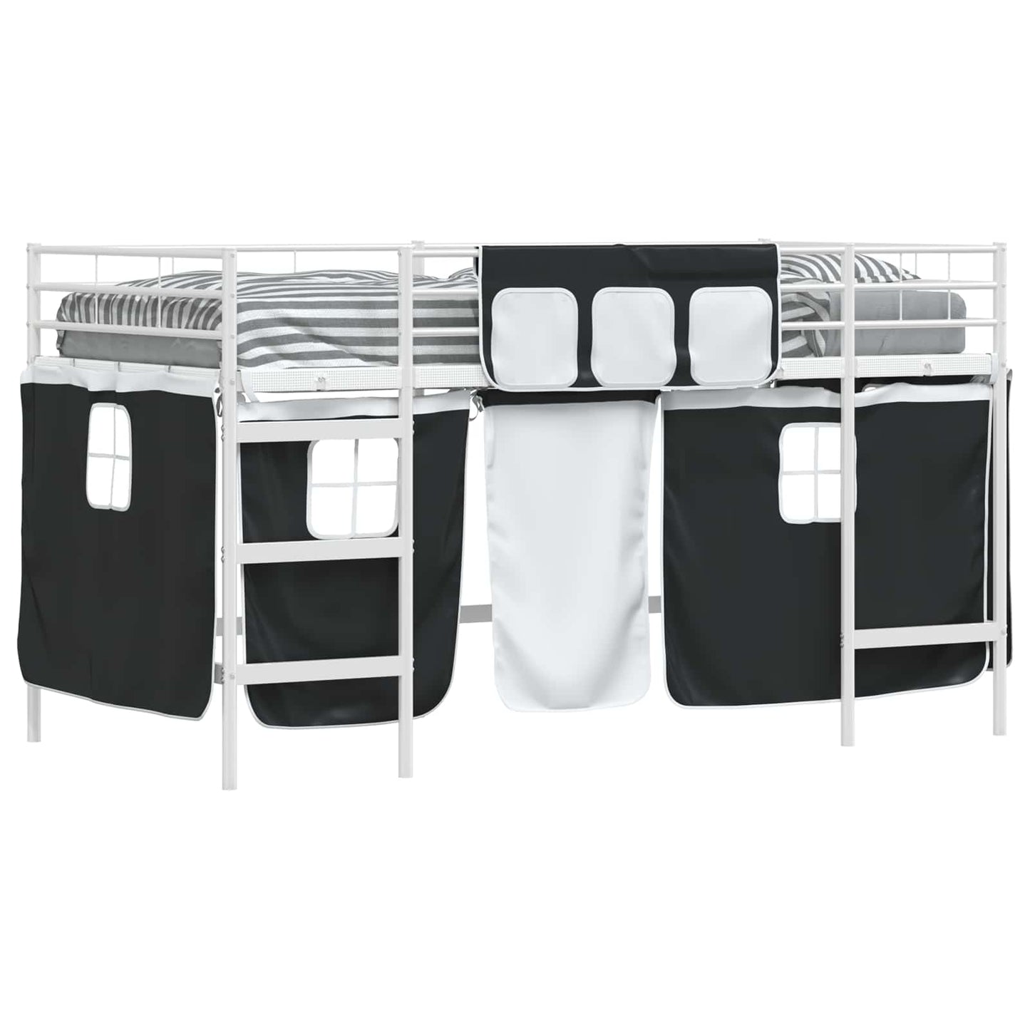 Kiddos Loft Senge Ramme med Gardiner Hvit og svart 107 x 203 cm