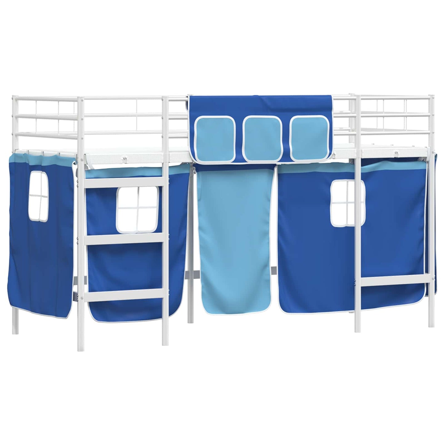 Kiddos Loft Senge Ramme med Gardiner Hvit og blå 75 x 190 cm