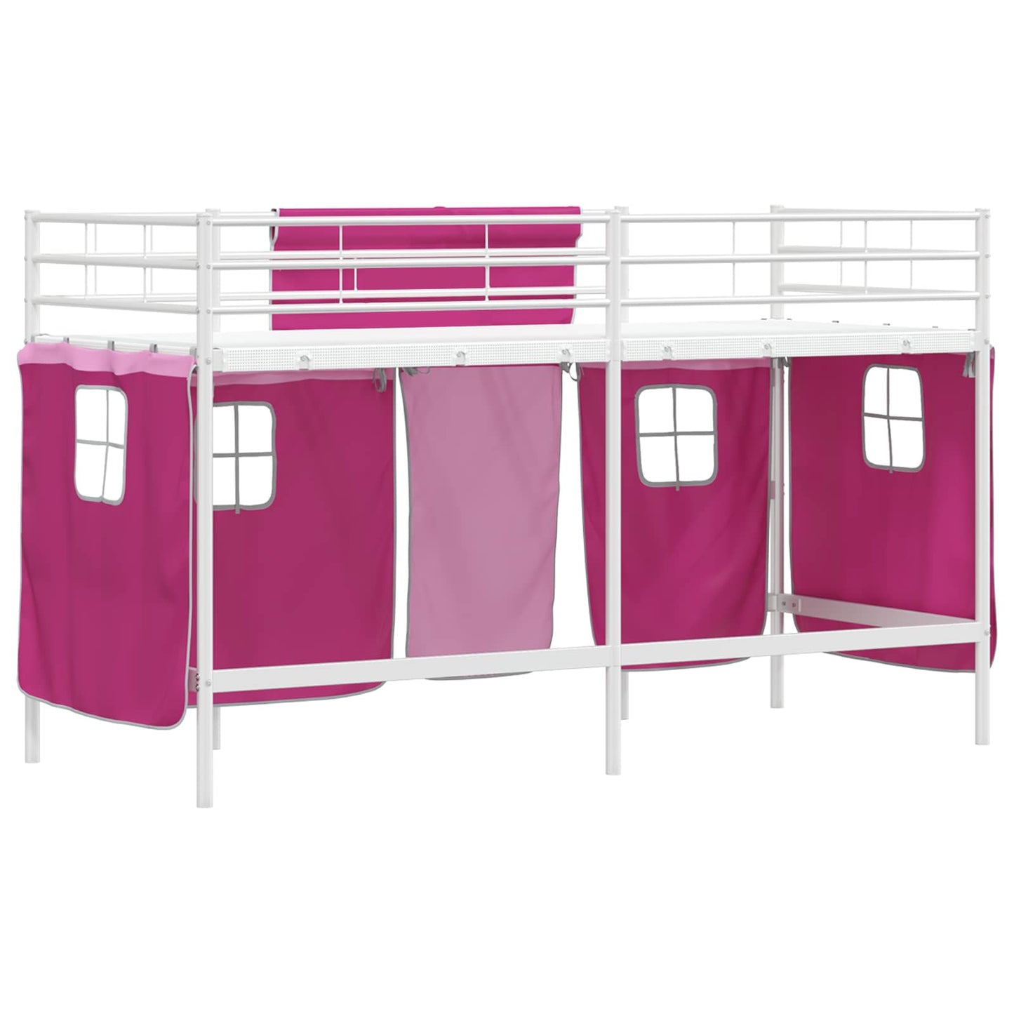 Kiddos Loft Senge Ramme med Gardiner Hvit og Rosa 75 x 190 cm