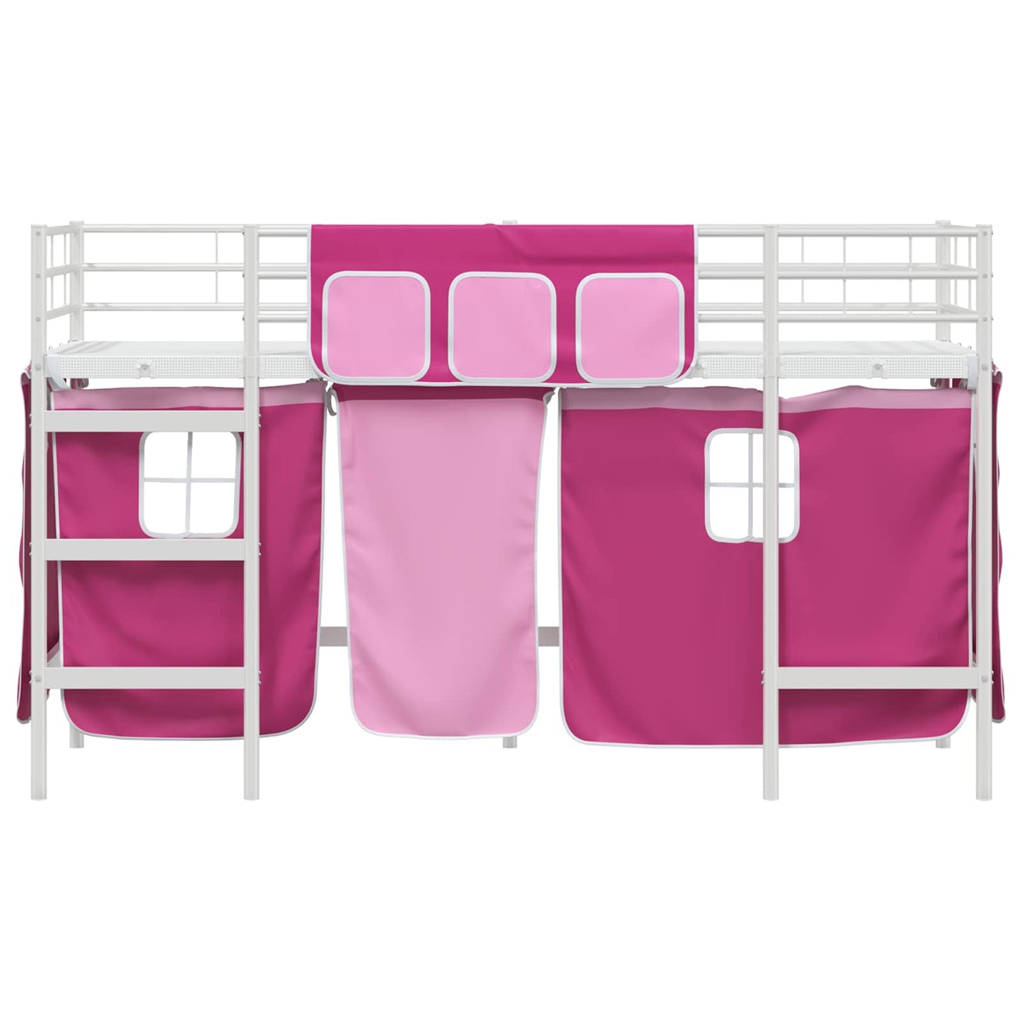Kiddos Loft Senge Ramme med Gardiner Hvit og Rosa 75 x 190 cm