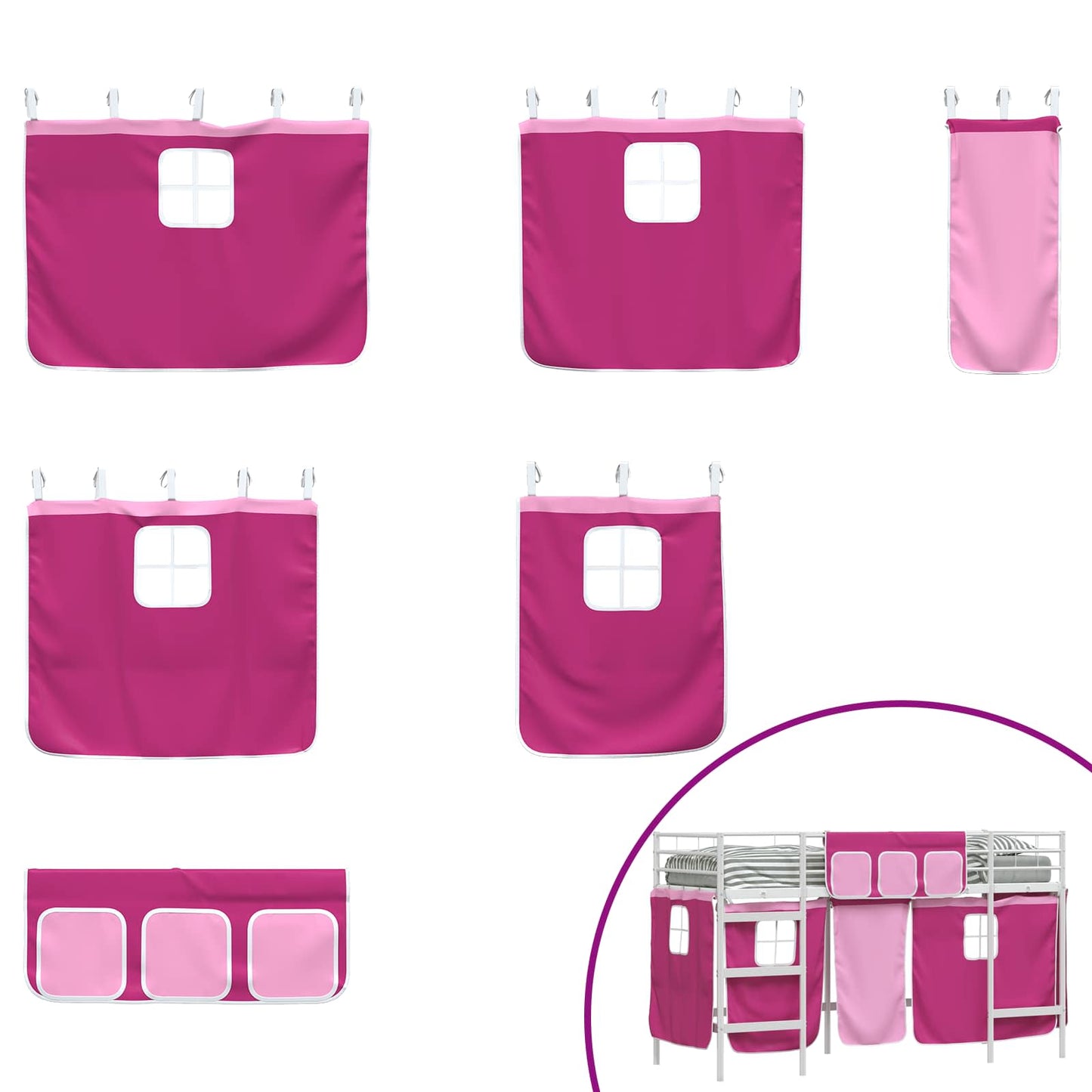 Kiddos Loft Senge Ramme med Gardiner Hvit og Rosa 75 x 190 cm