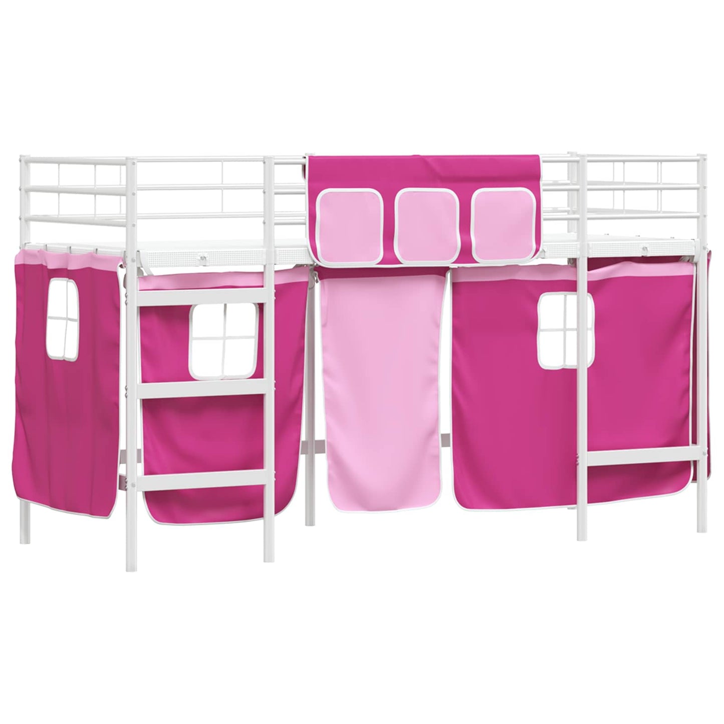 Kiddos Loft Senge Ramme med Gardiner Hvit og Rosa 90 x 190 cm