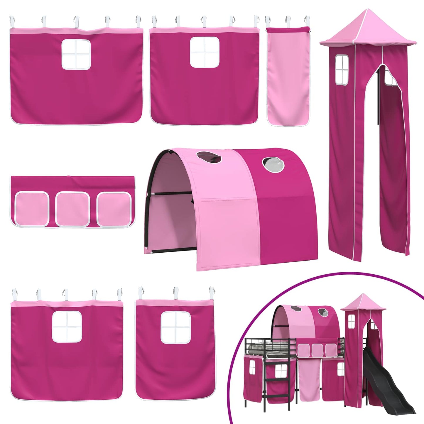 Barns Lofteseng Ensfarget Svart og Rosa 100 x 190 cm Metall