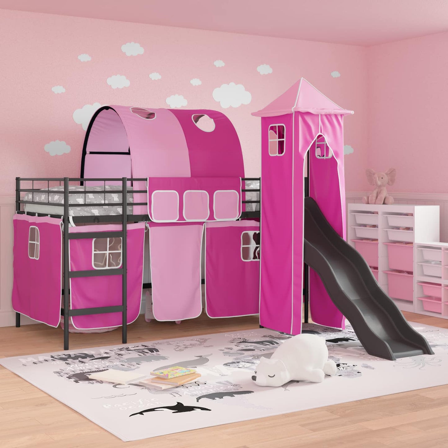Barns Lofteseng Ensfarget Svart og Rosa 107 x 203 cm Metall