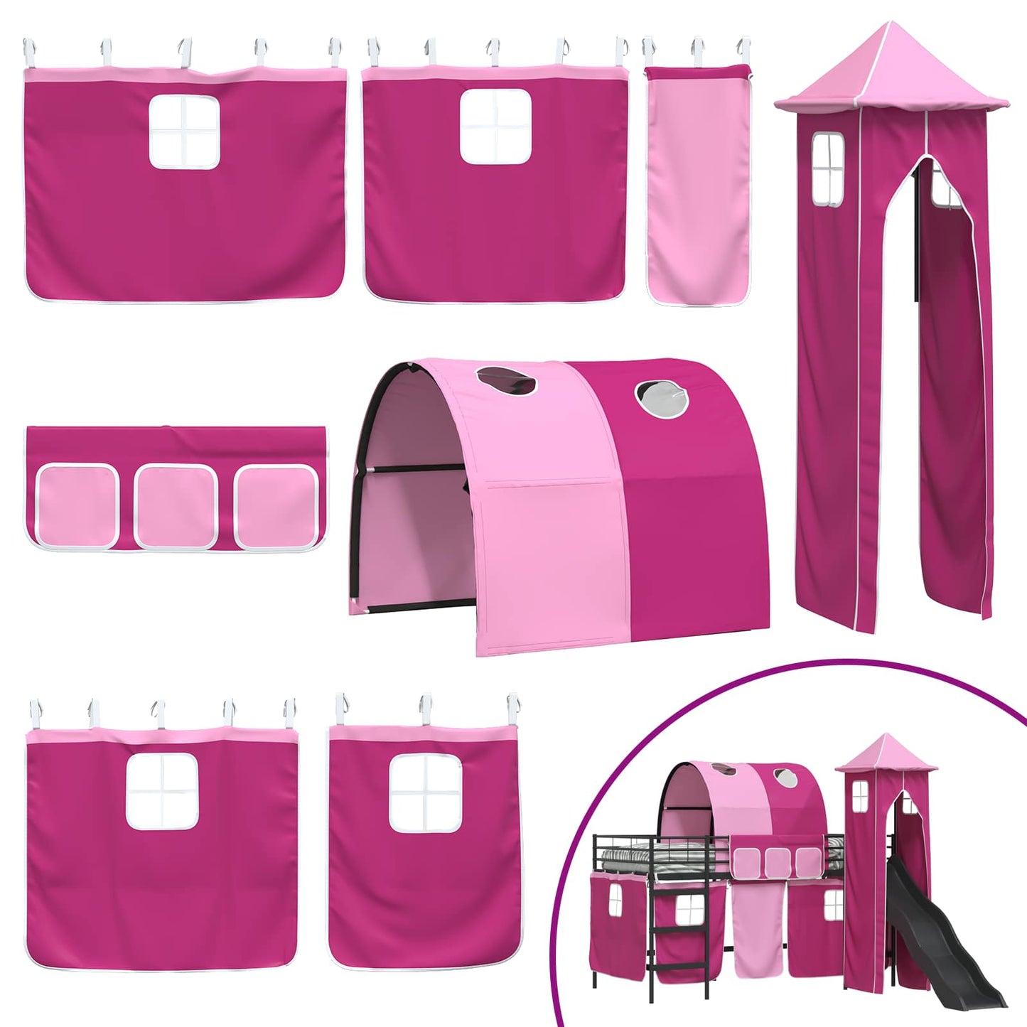 Barns Lofteseng Ensfarget Svart og Rosa 107 x 203 cm Metall