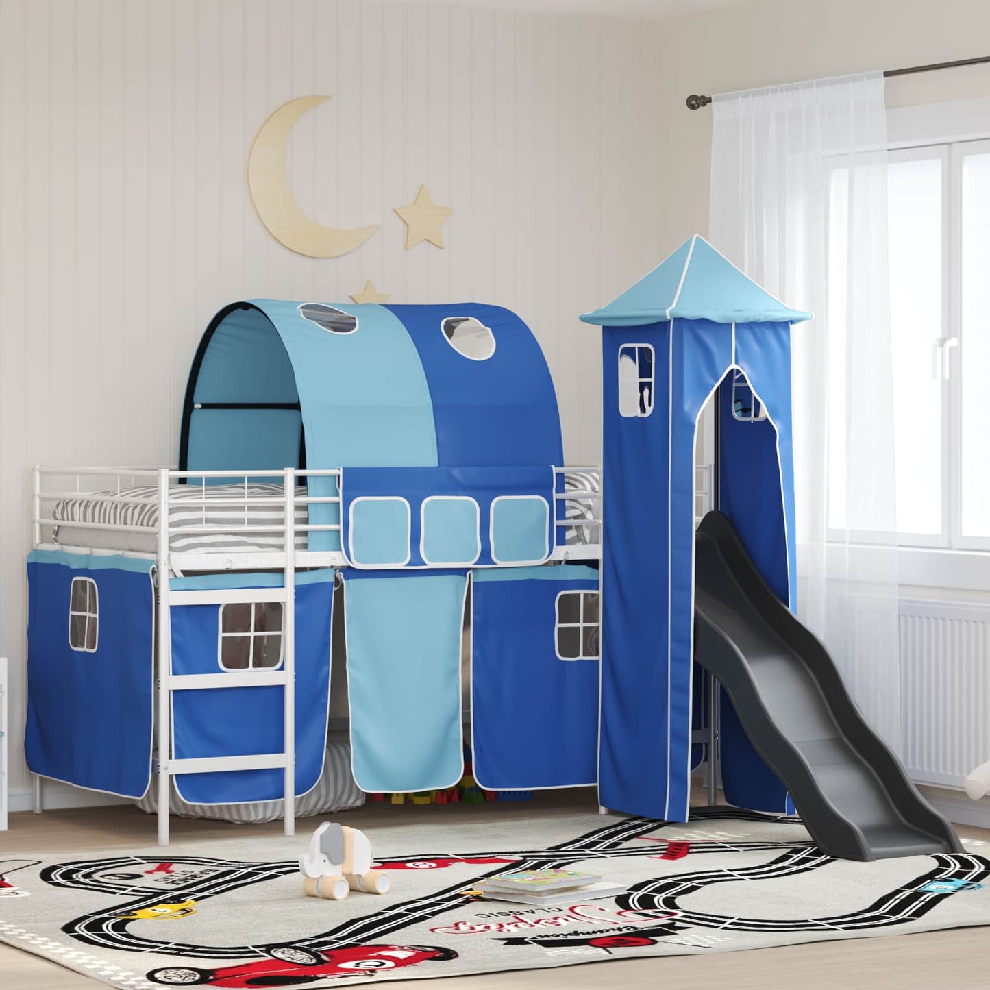 Barns Lofteseng Hvit og blå 90 x 200 cm Metall