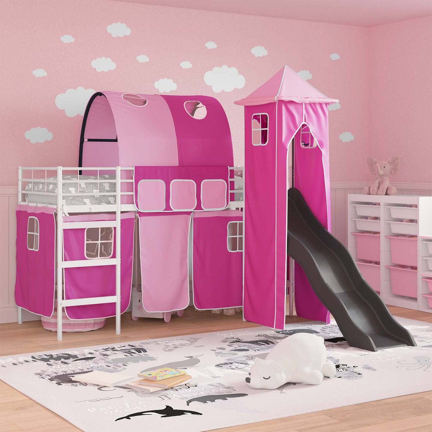 Barns Lofteseng Ensfarget Hvit og rosa 75 x 190 cm Metall