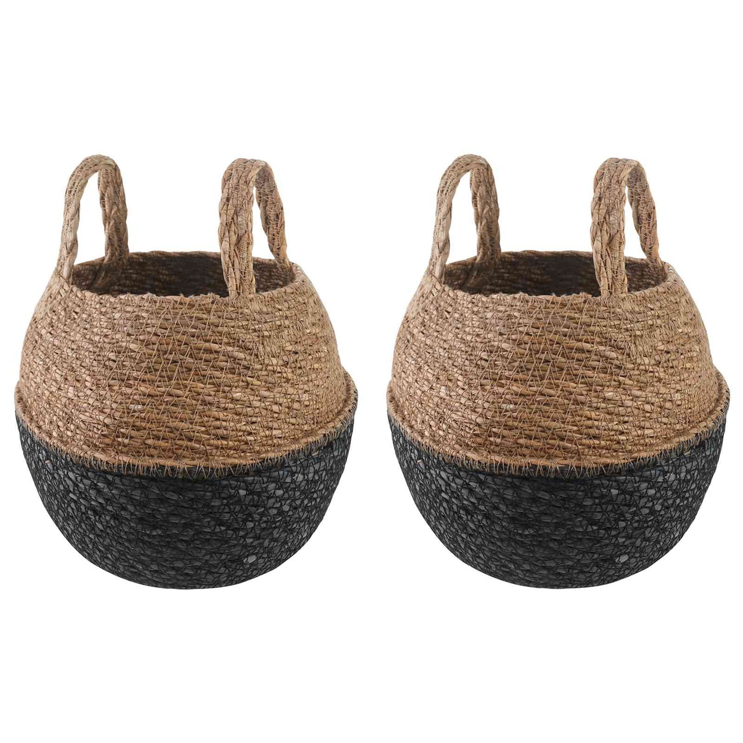 Blomsterkrukke med håndtak 2 pcs Svart Ø 22 x 20 cm