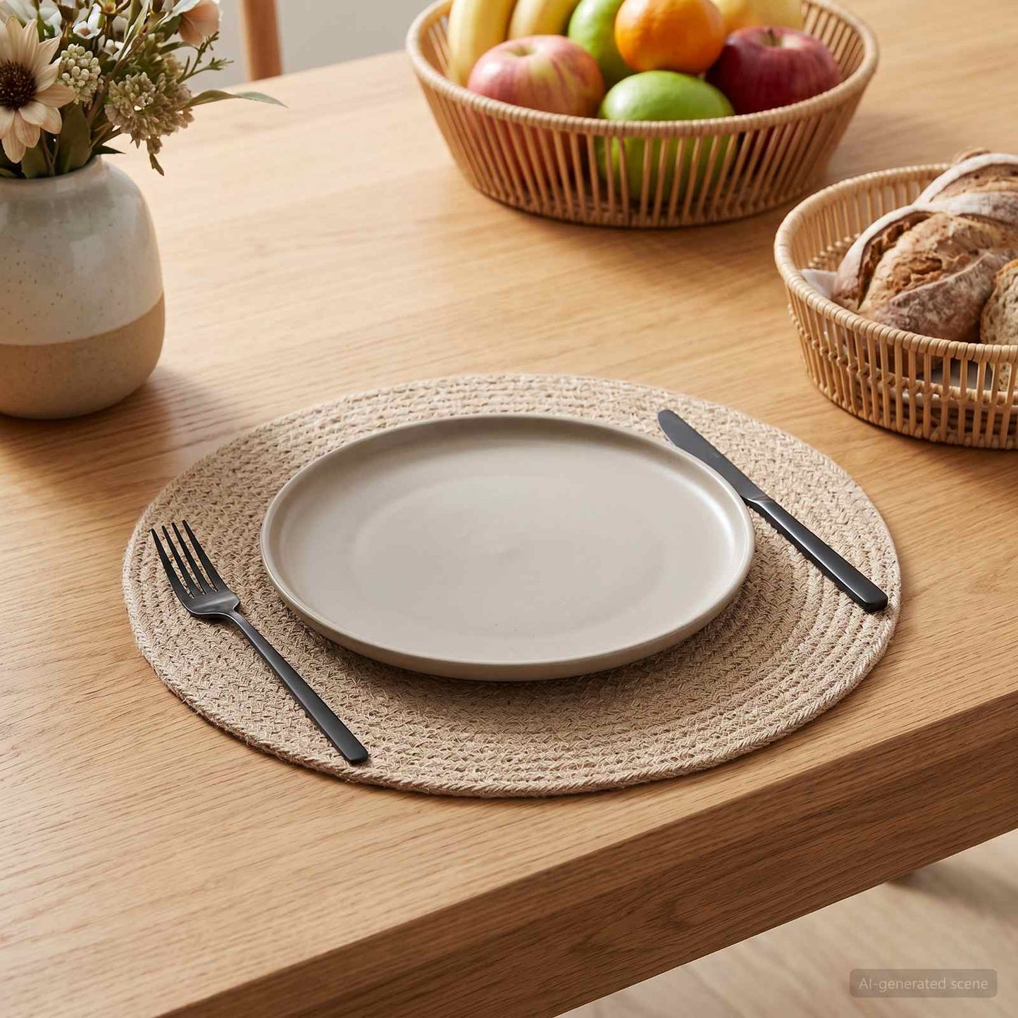 Jute Placemets 4 pcs Naturlig Ø 30 cm 100% Tossa Jute