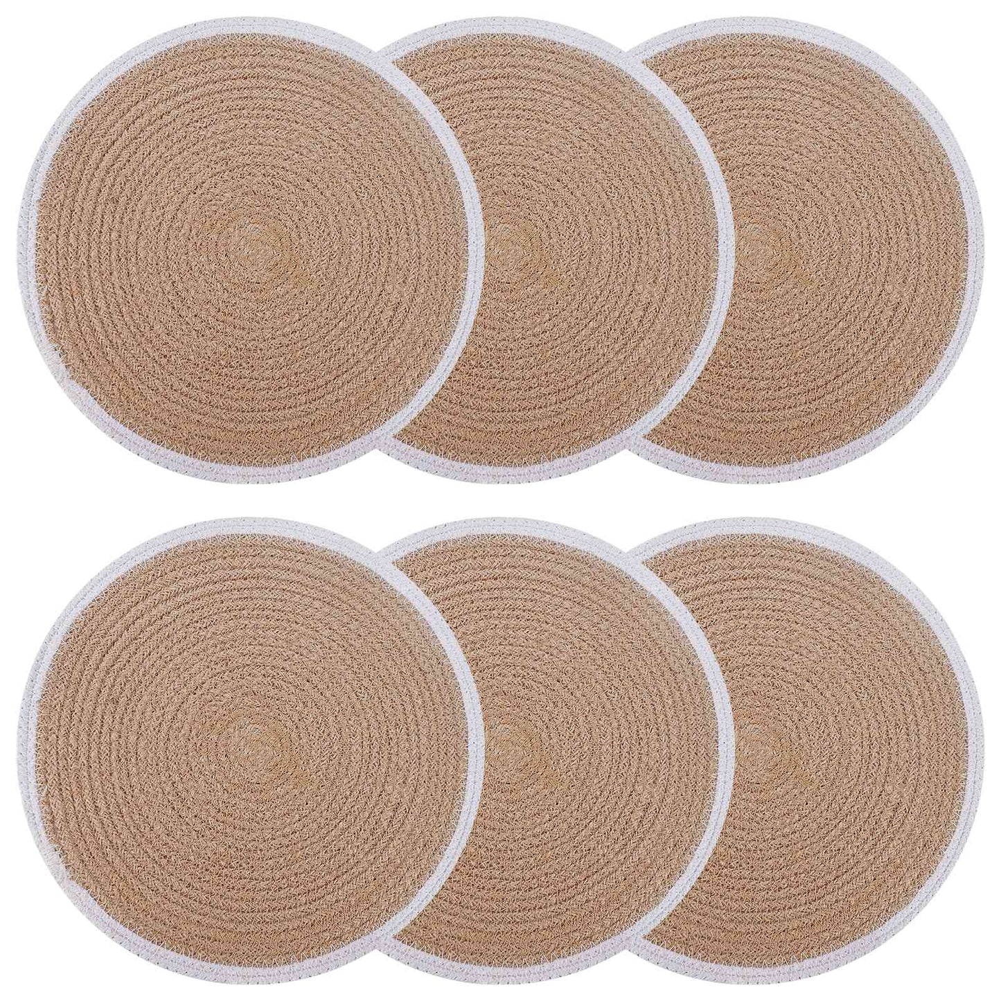 Jute Placemets 6 pcs Naturlig og Hvit Ø 30 cm 100% Tossa Jute