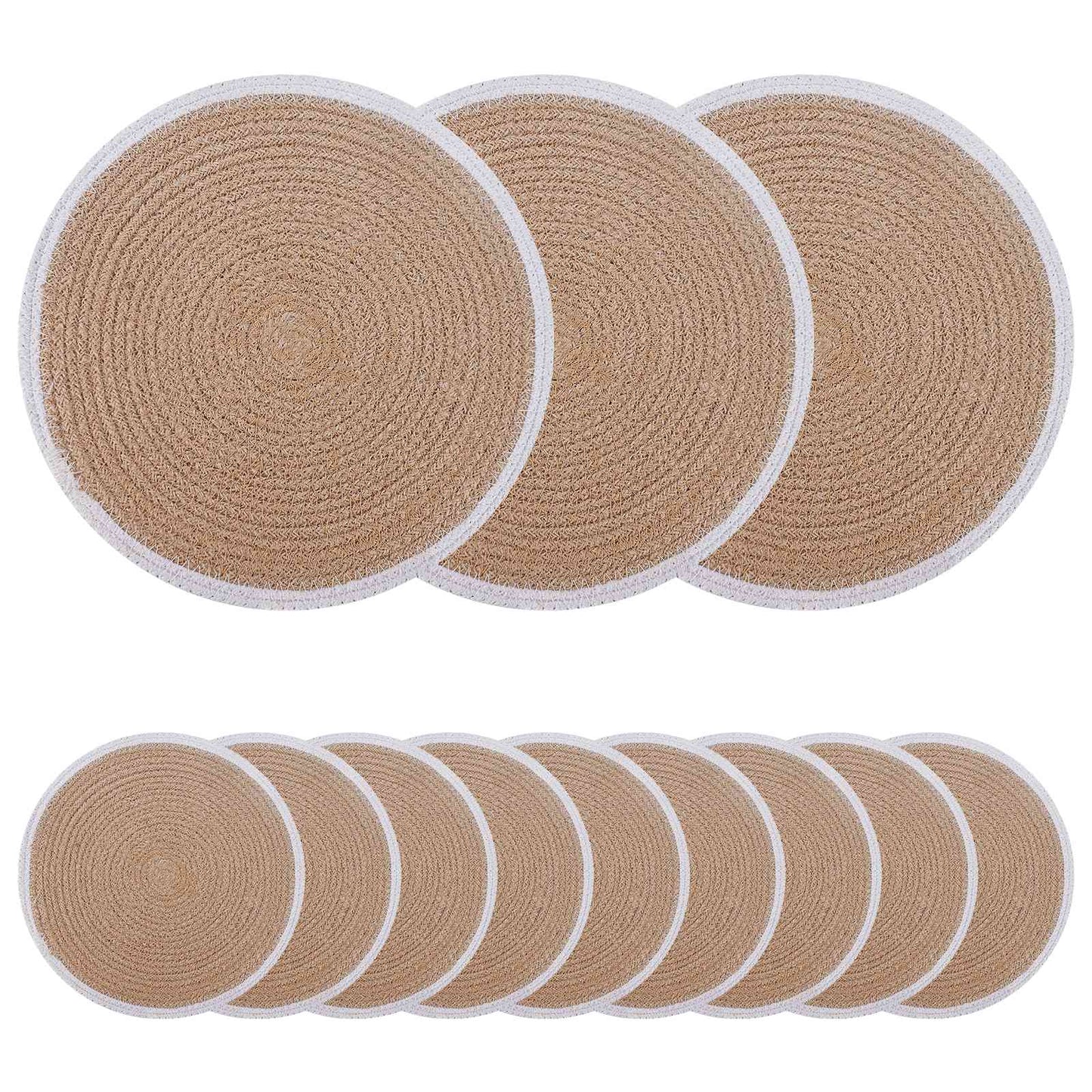 Jute Placemets 12 pcs Naturlig og Hvit Ø 30 cm 100% Tossa Jute