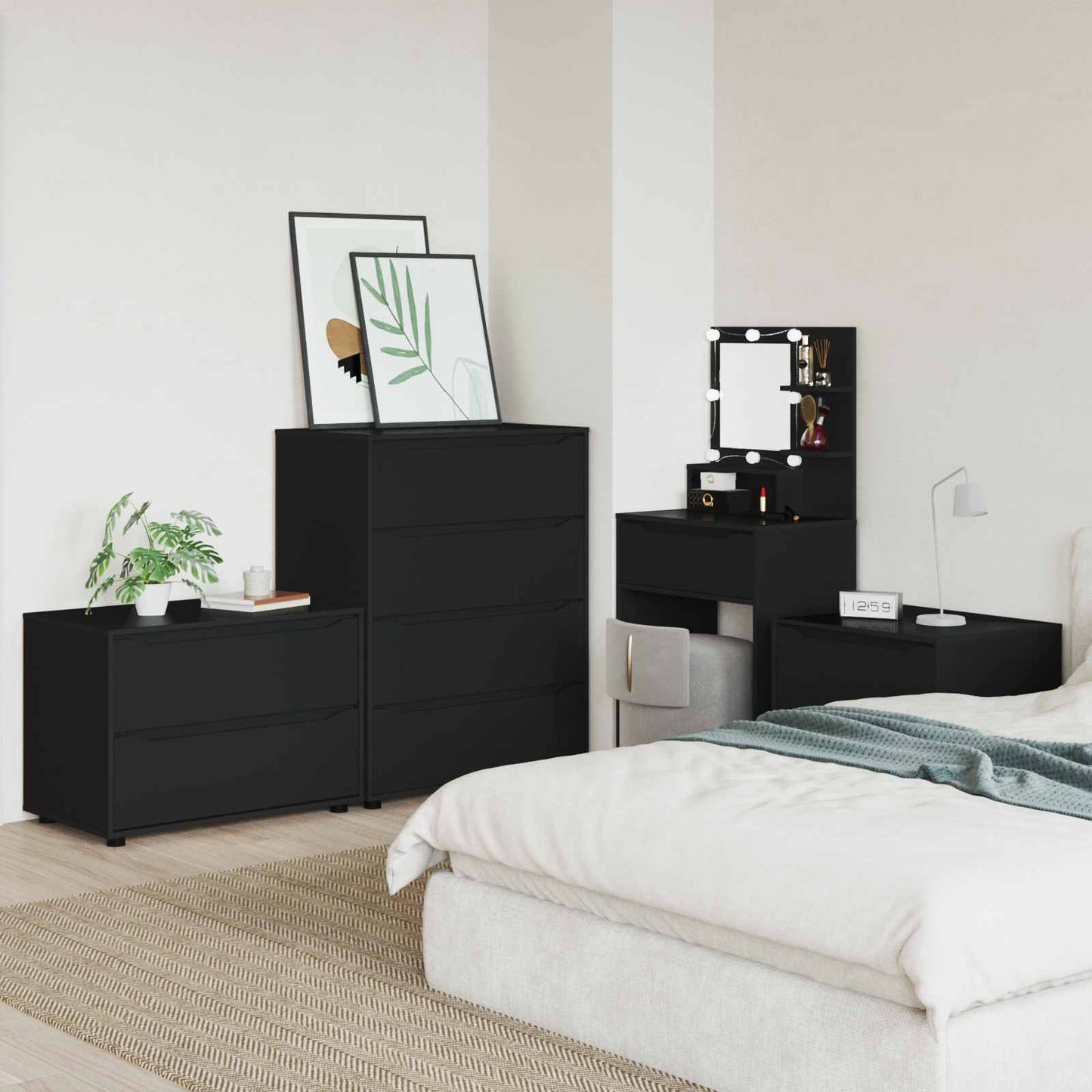 Oppbevaringsskap 80 x 48 x 57 cm Konstruert tre Svart
