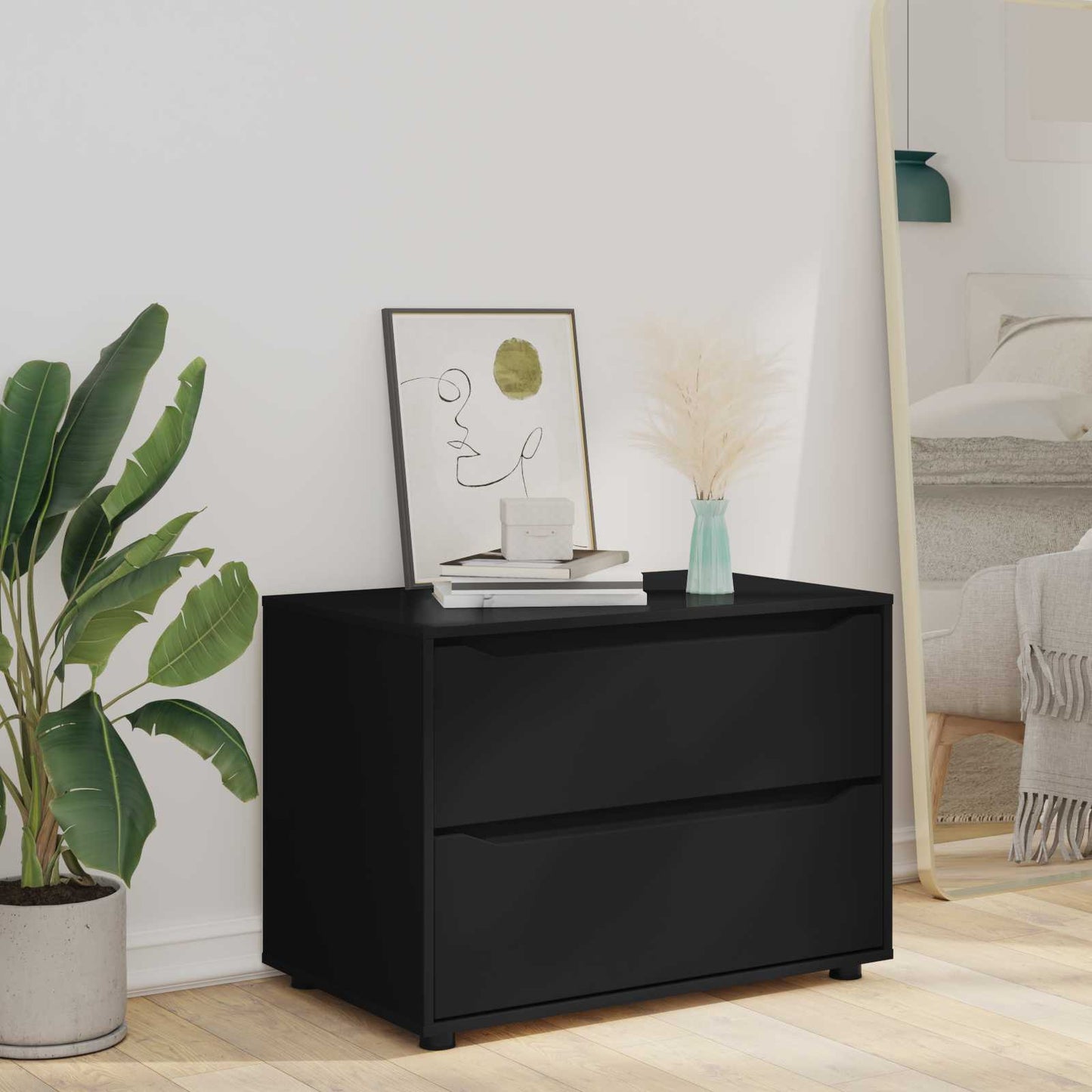 Oppbevaringsskap 80 x 48 x 57 cm Konstruert tre Svart