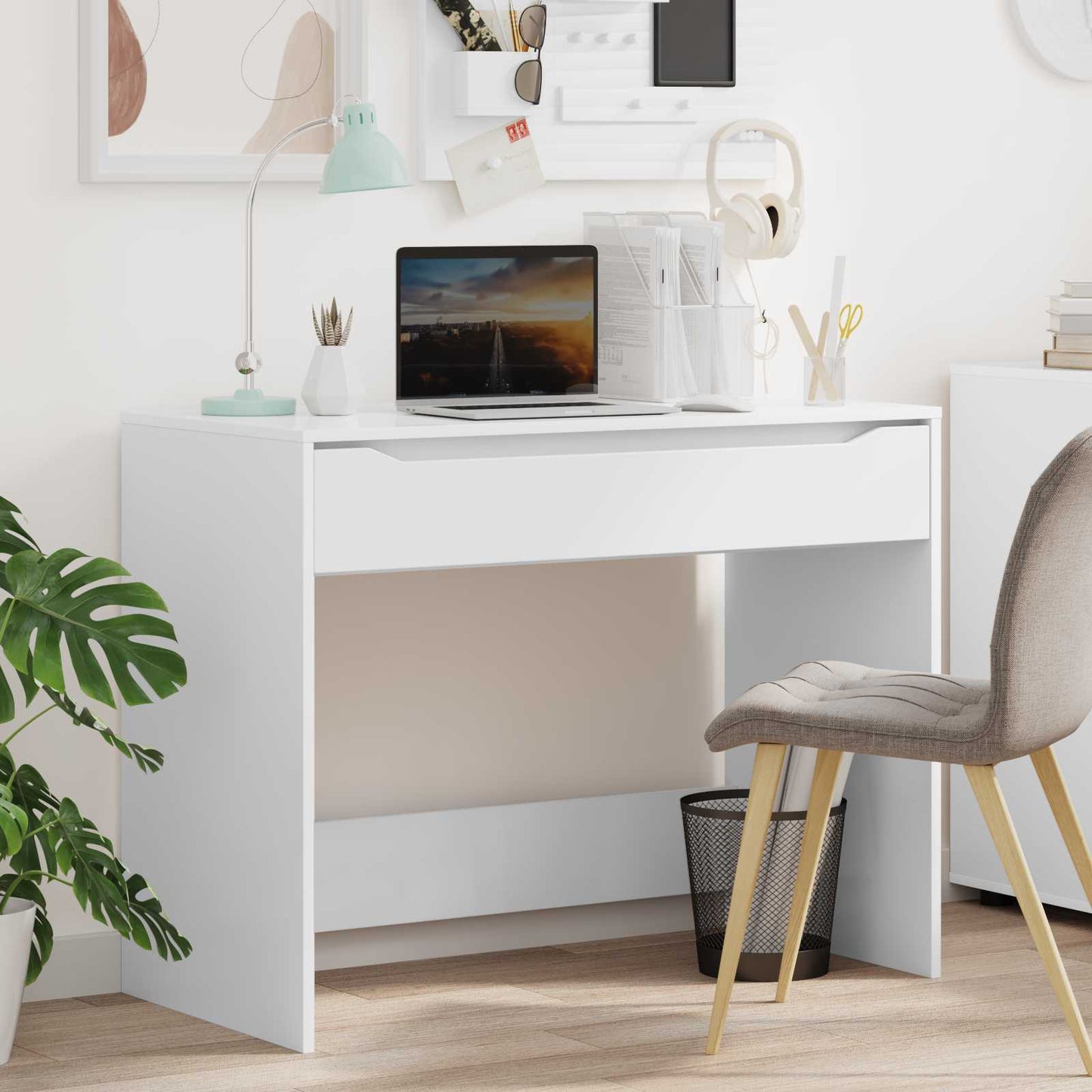 Skrivebord med skuff Hvit 100 x 50 x 78 cm Konstruert tre