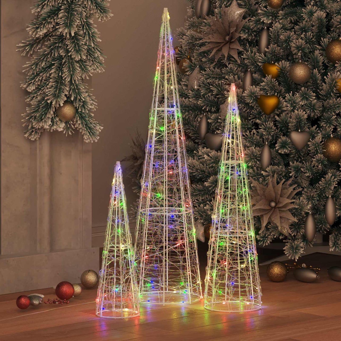 Juletre med 90 LED 3 pcs Flerfarget 20 x 20 x 80 cm Akryl