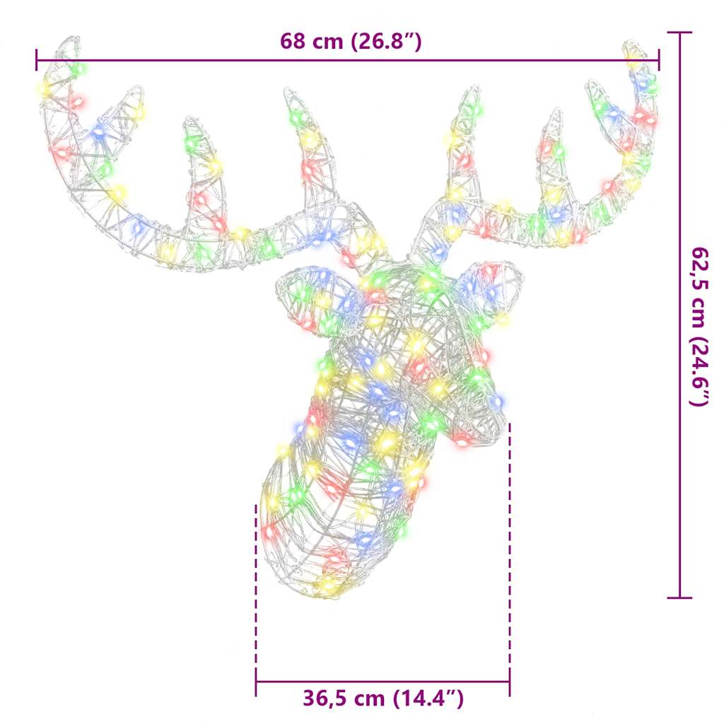 Rudolf hode med 140 LED fargerik 68 x 36,5 x 62,5 cm Akryl