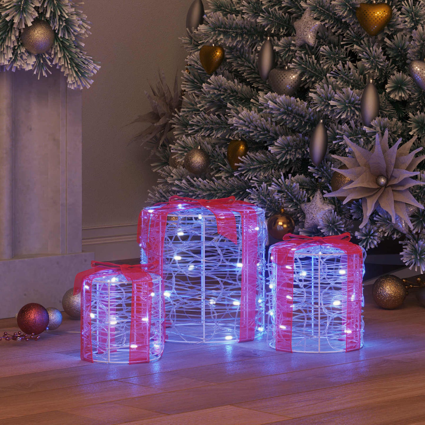 Gaveeske Dekorasjon med 60 LED 3 pcs Blå 20 x 20 x 21 cm Akryl