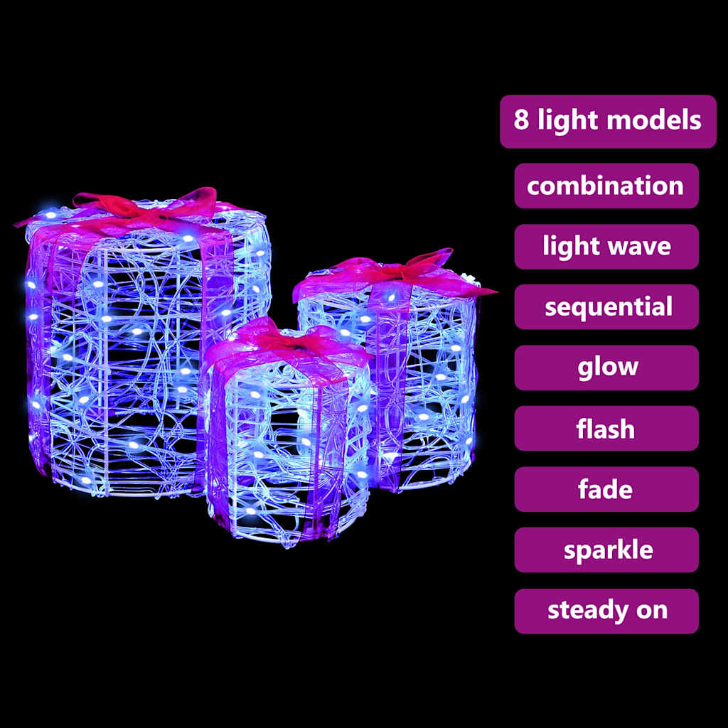 Gaveeske Dekorasjon med 60 LED 3 pcs Blå 20 x 20 x 21 cm Akryl
