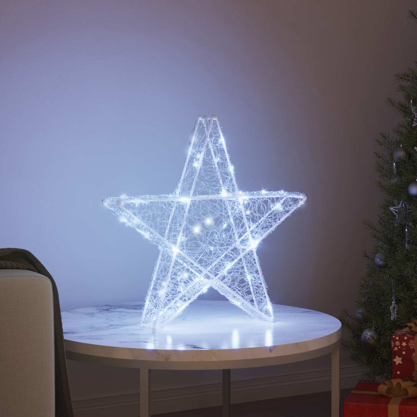 3D Stjerne med 50 LED Kaldhvit 55 x 53,5 x 10 cm Akryl