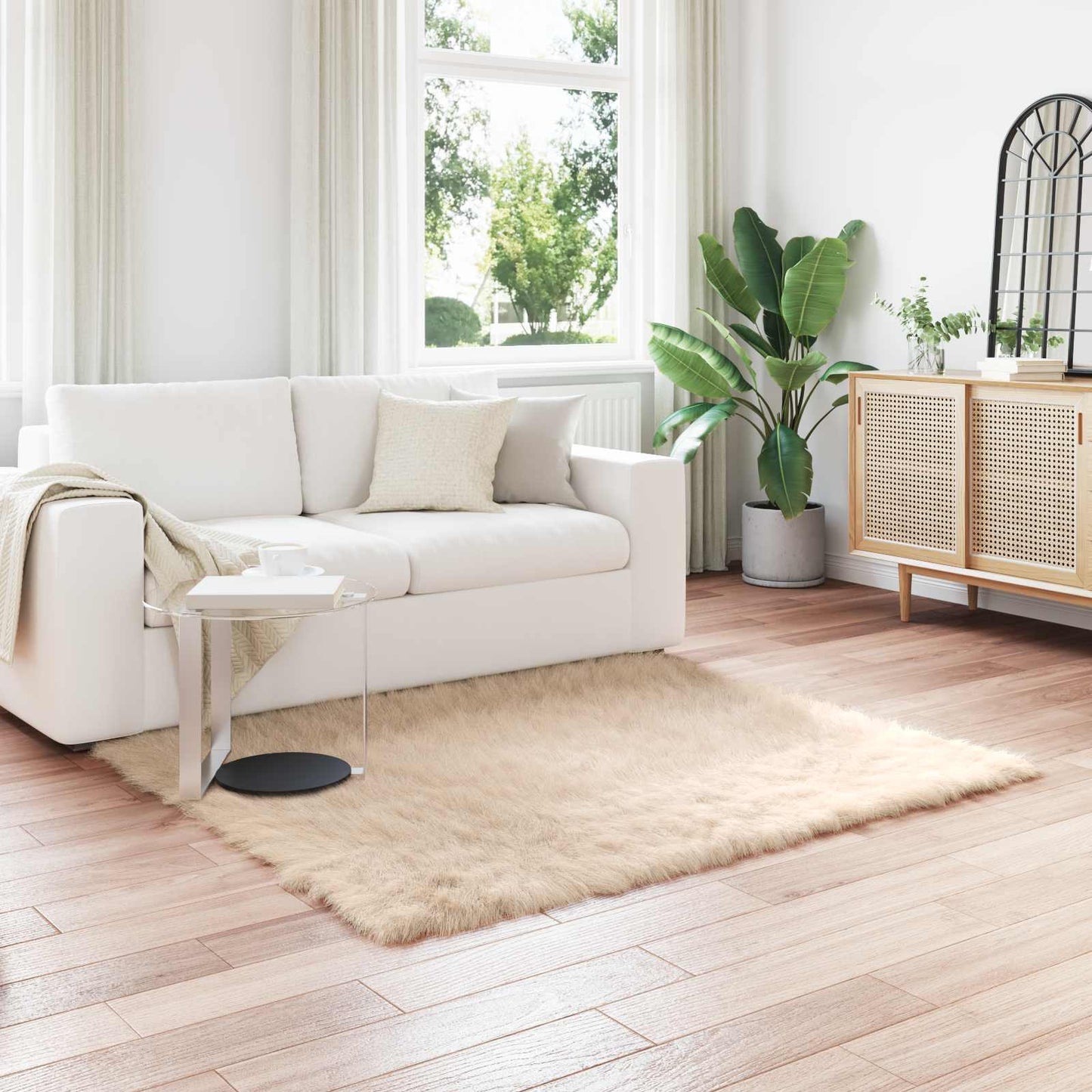 Fusk saueskinnteppe TAFALLA Beige 160 x 160 cm Polyester