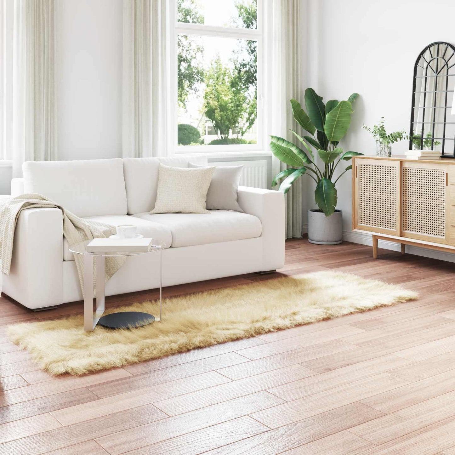 Fusk saueskinnteppe TAFALLA Krem 80 x 250 cm Polyester