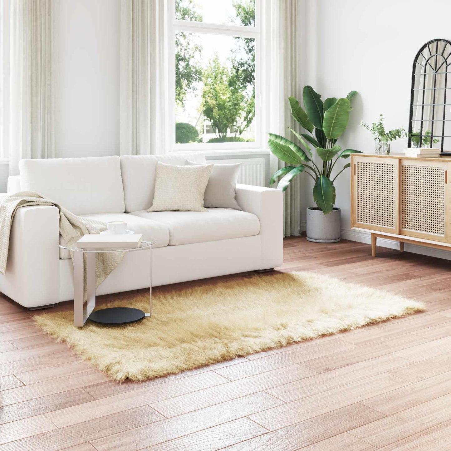 Fusk saueskinnteppe TAFALLA Krem 120 x 170 cm Polyester