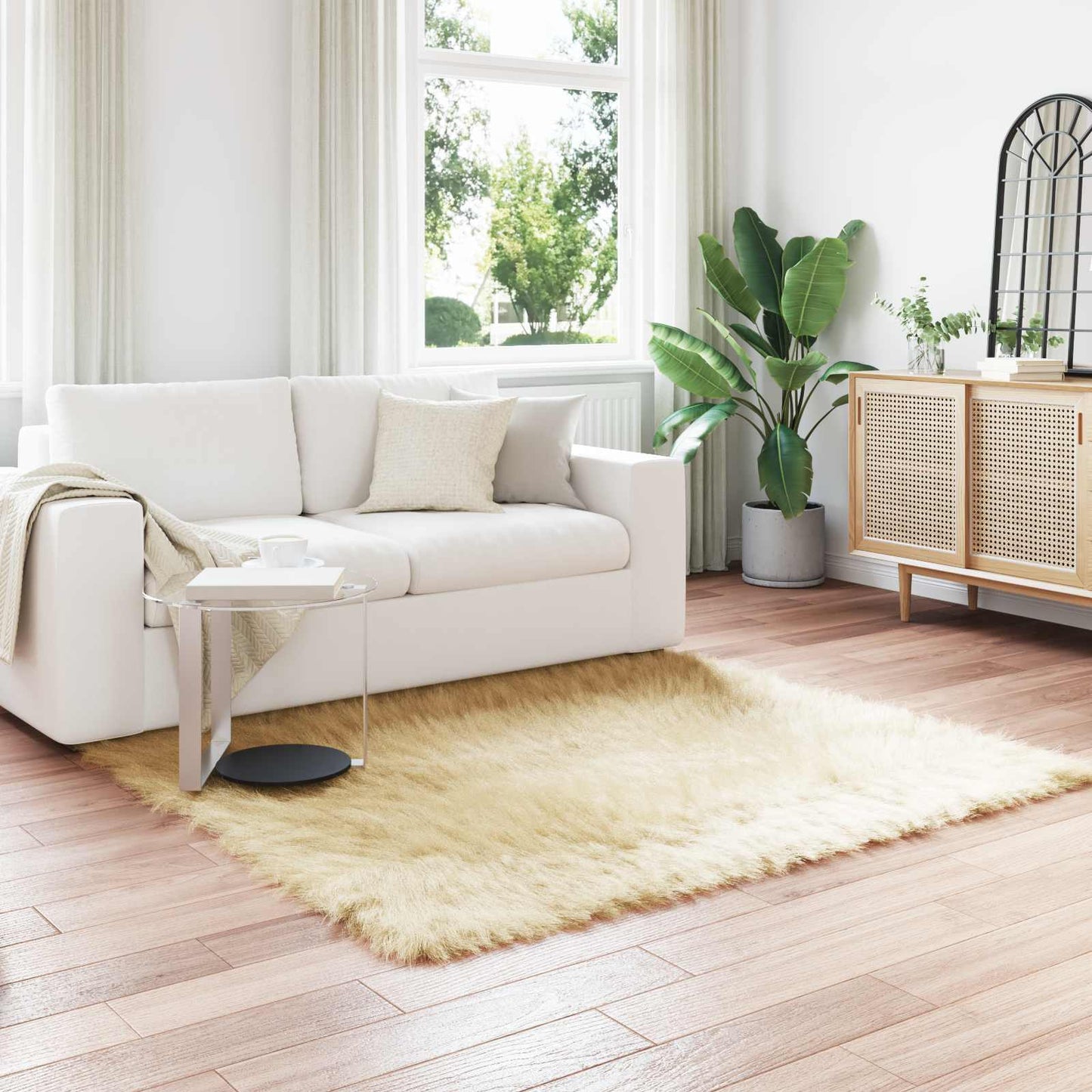 Fusk saueskinnteppe TAFALLA Krem 160 x 160 cm Polyester
