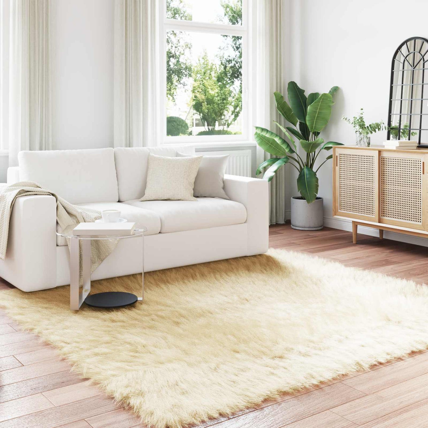 Fusk saueskinnteppe TAFALLA Krem 240 x 240 cm Polyester