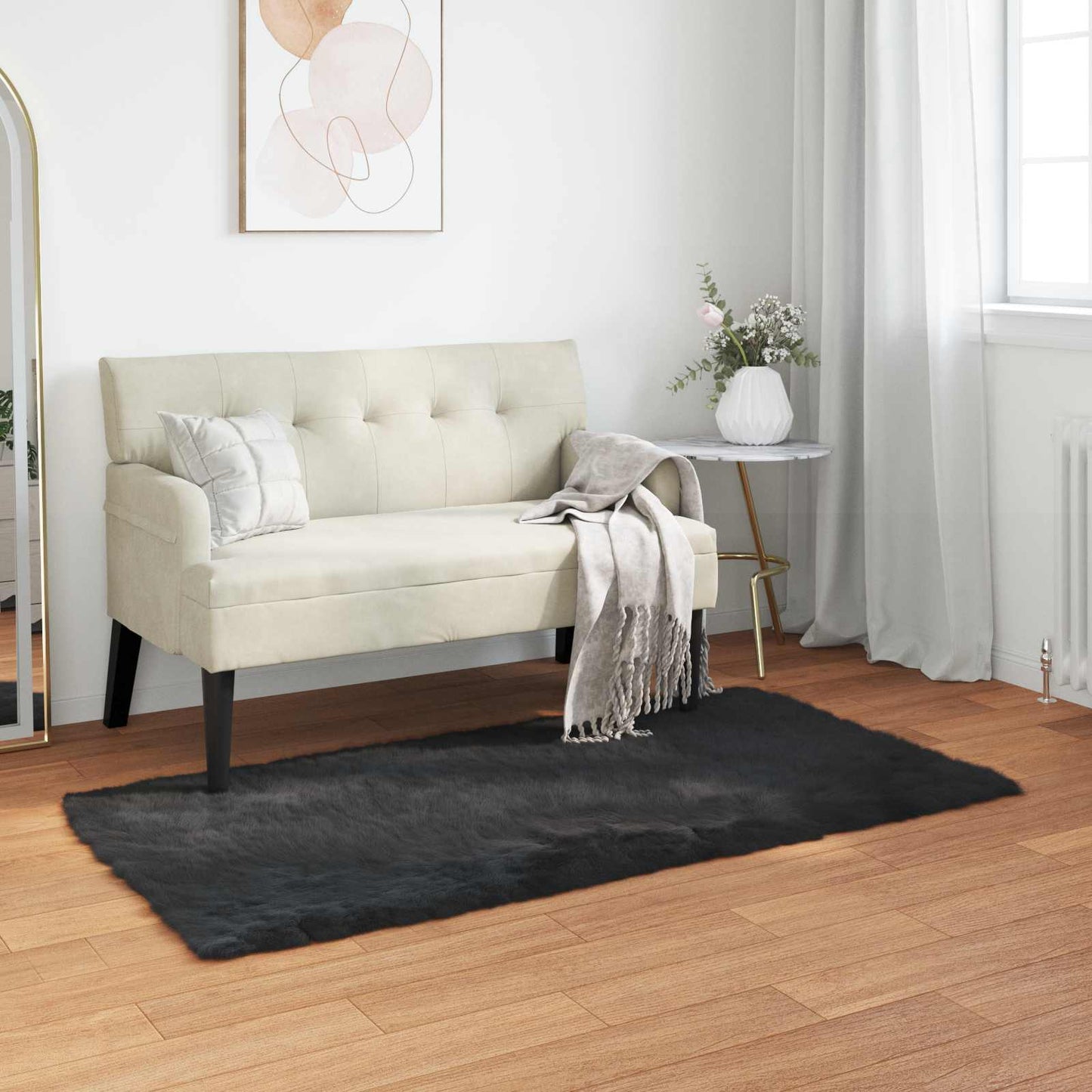 Fusk saueskinnteppe TAFALLA Svart 80 x 150 cm Polyester