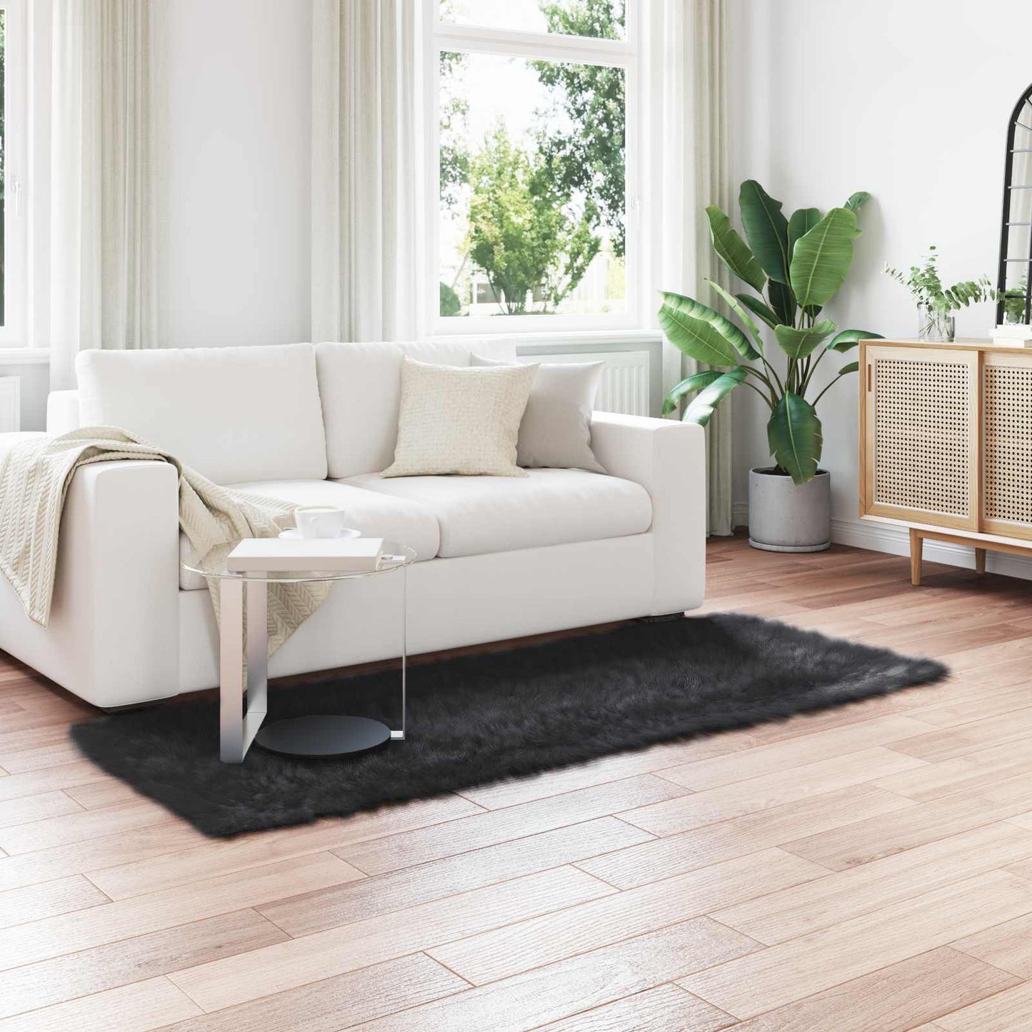 Fusk saueskinnteppe TAFALLA Svart 100 x 200 cm Polyester