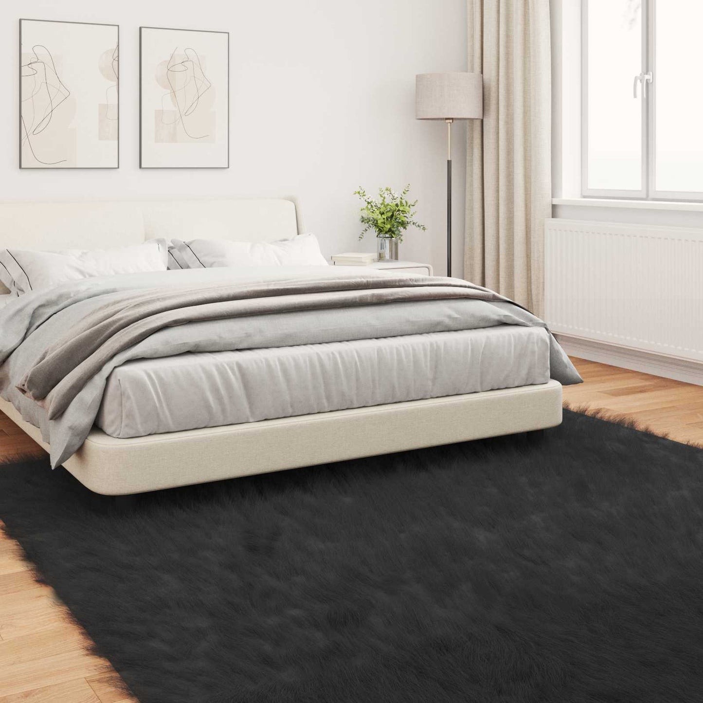 Fusk saueskinnteppe TAFALLA Svart 240 x 240 cm Polyester