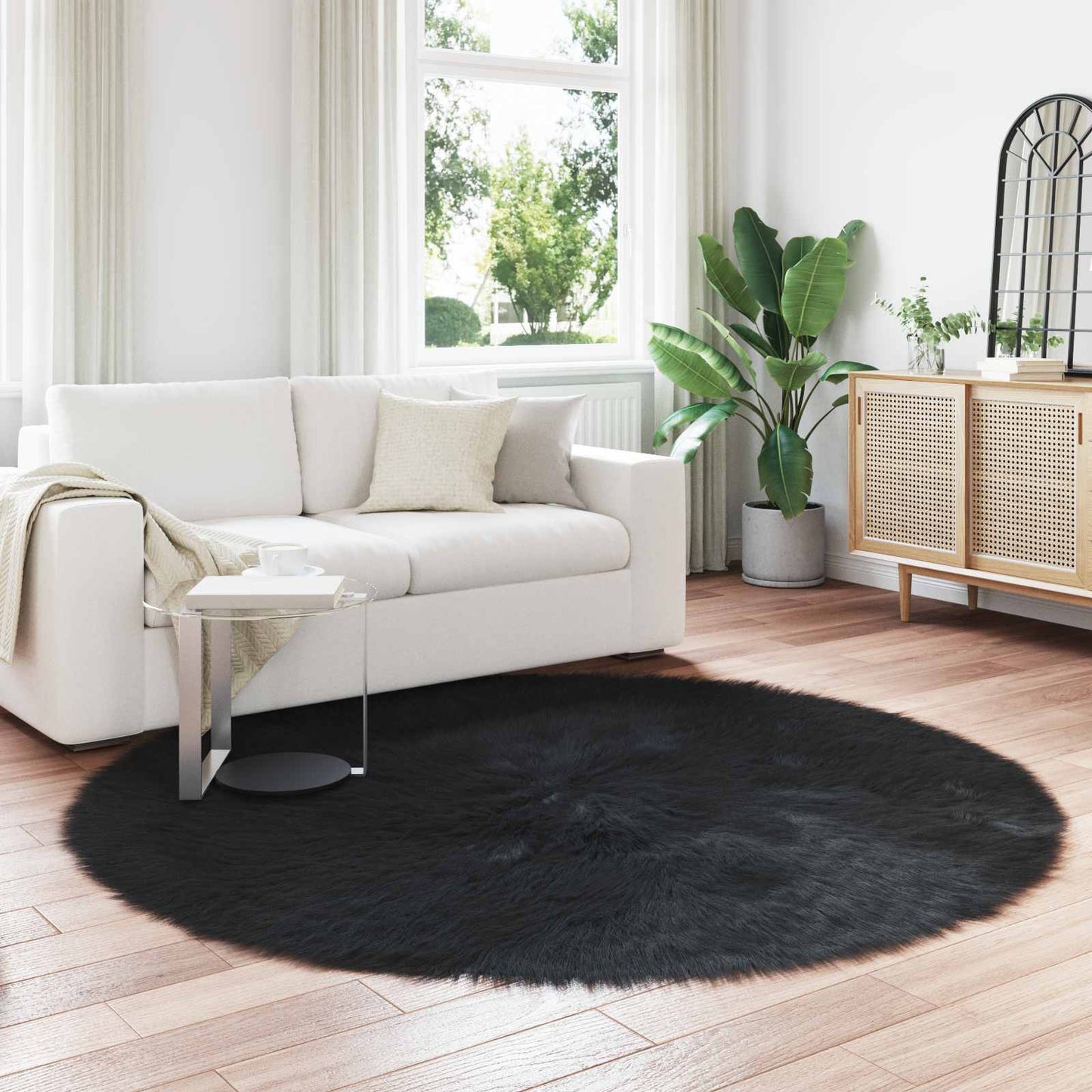 Fusk saueskinnteppe TAFALLA Svart Ø 160 cm Polyester