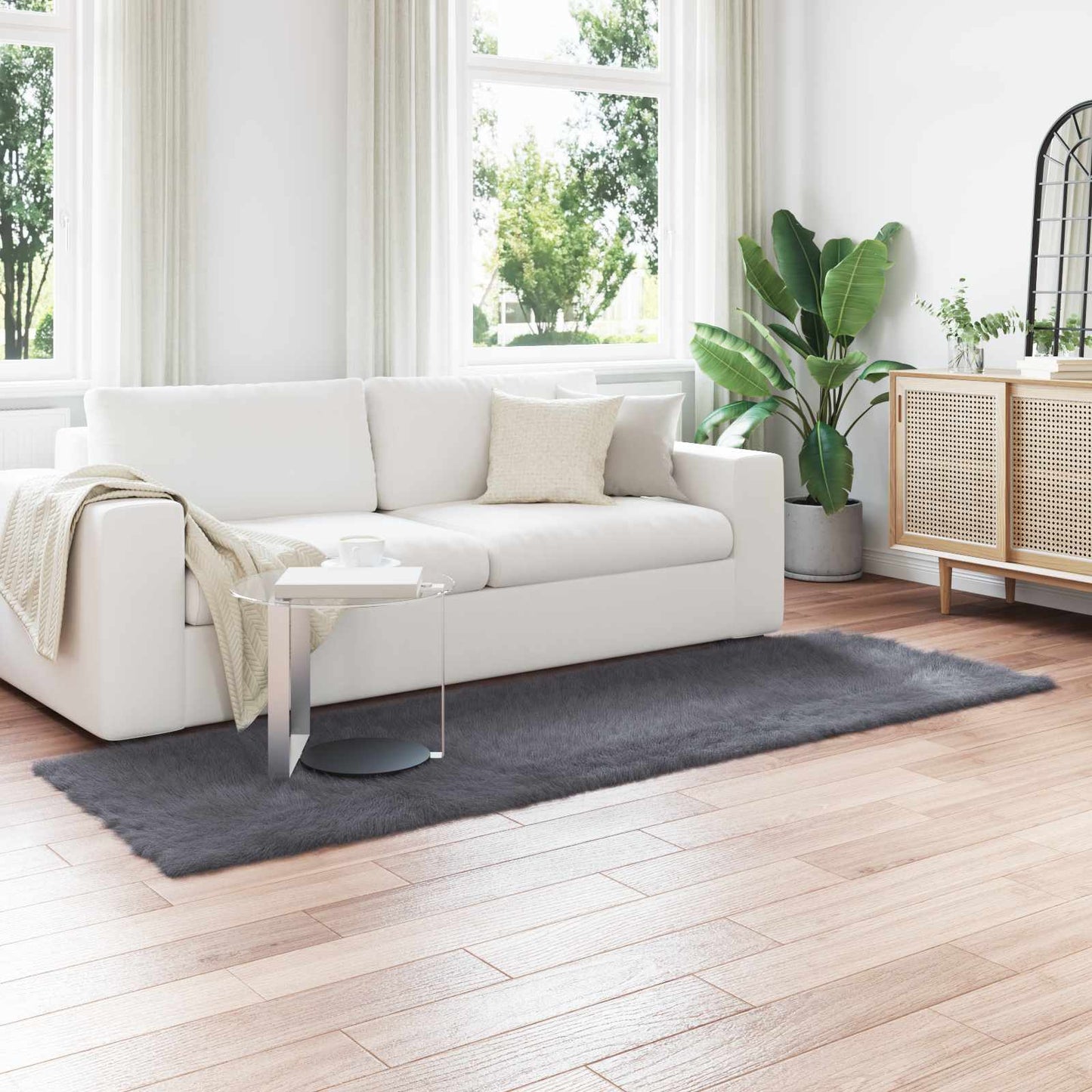 Fusk saueskinnteppe TAFALLA Antrasitt 80 x 250 cm Polyester