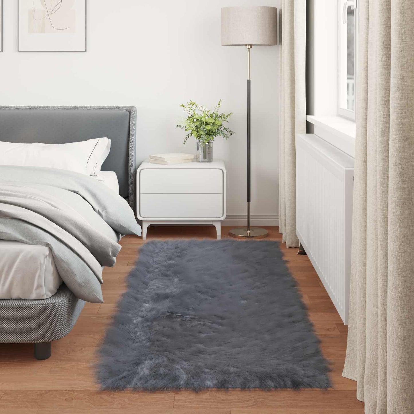 Fusk saueskinnteppe TAFALLA Antrasitt 100 x 200 cm Polyester