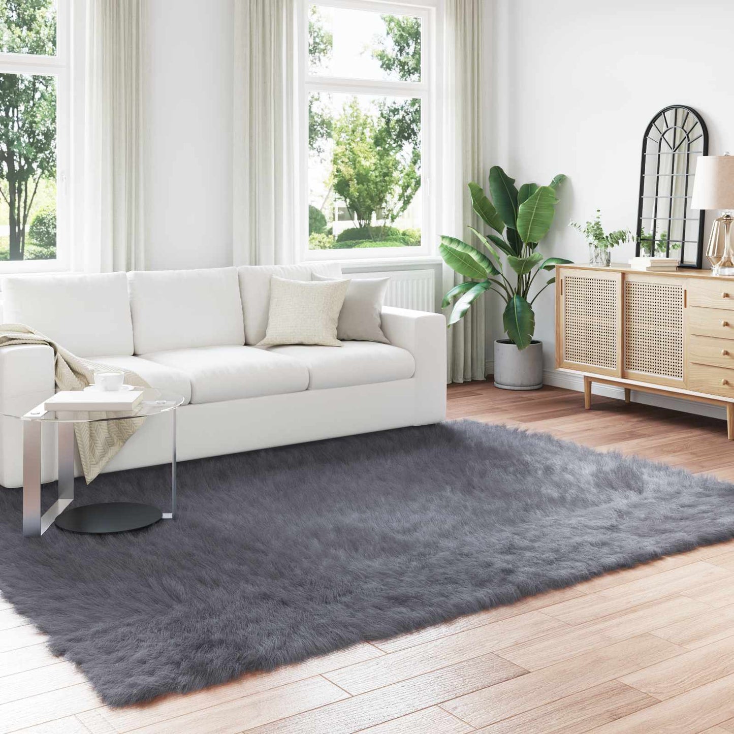 Fusk saueskinnteppe TAFALLA Antrasitt 200 x 280 cm Polyester