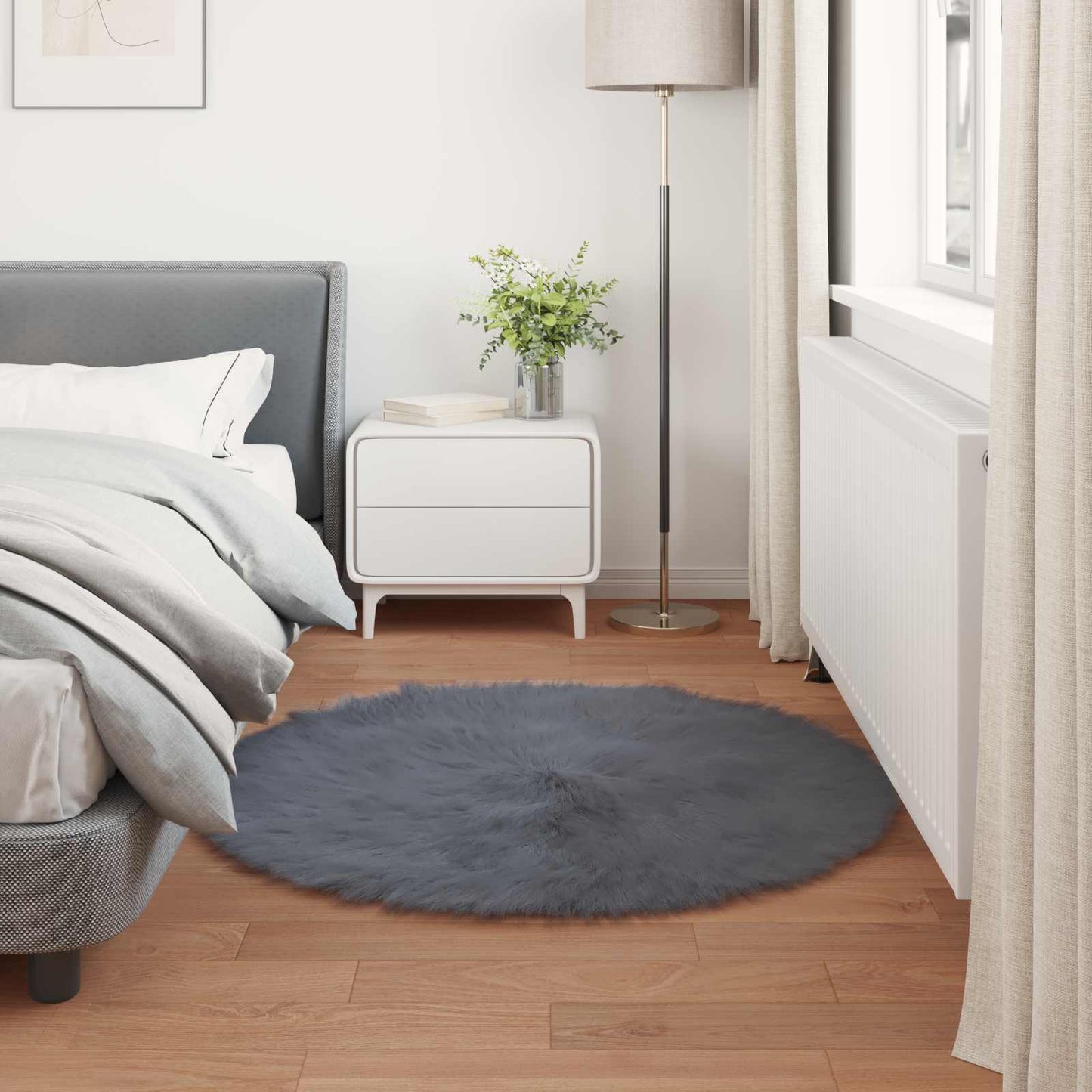 Fusk saueskinnteppe TAFALLA Antrasitt Ø 80 cm Polyester