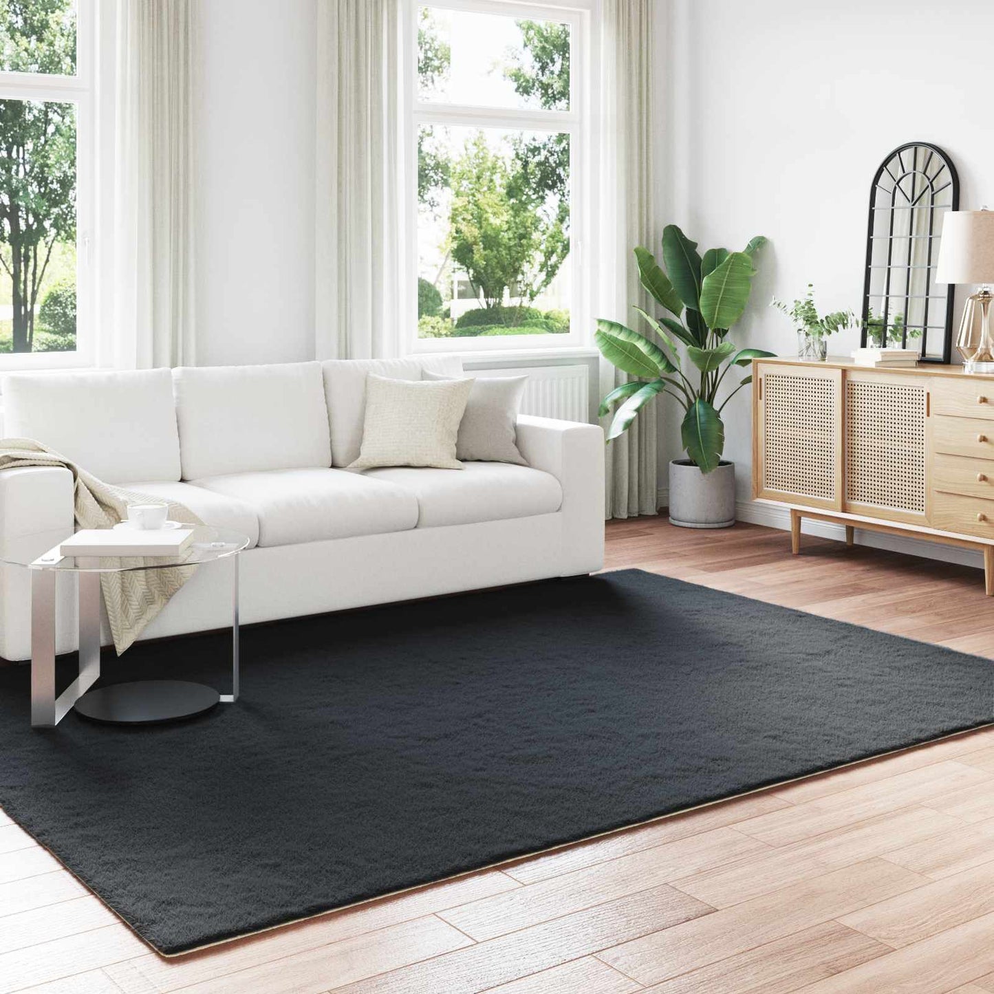 Skliikkerteppe i kunstig kaninpels OLITE Svart 200 x 280 cm