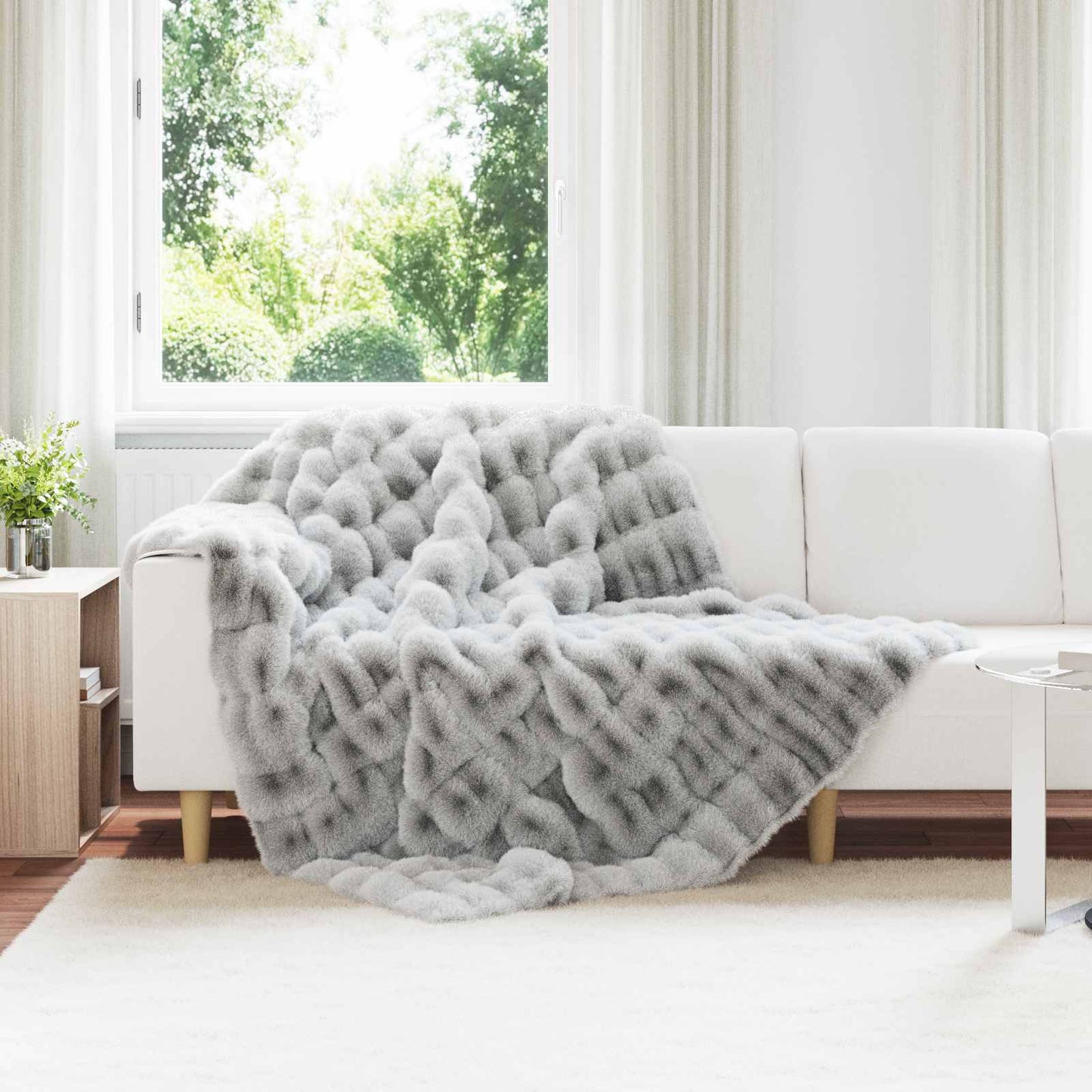 Skliikkerteppe / pledd i kunstig kaninpels Olite 4 pcs Grå